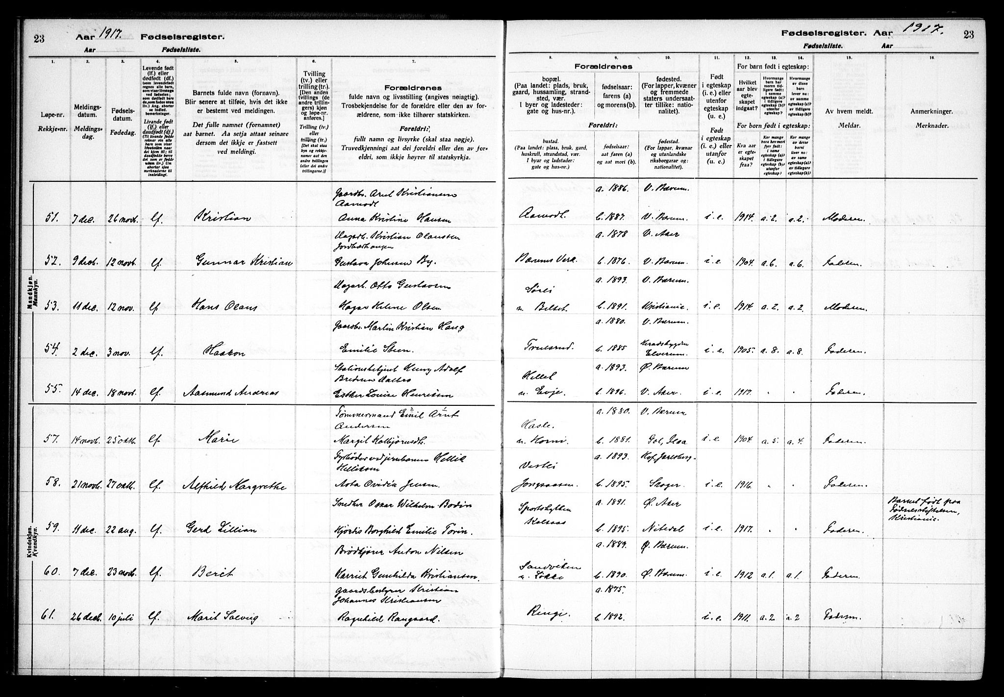 Vestre Bærum prestekontor Kirkebøker, AV/SAO-A-10209a/J/L0001: Birth register no. 1, 1916-1926, p. 23