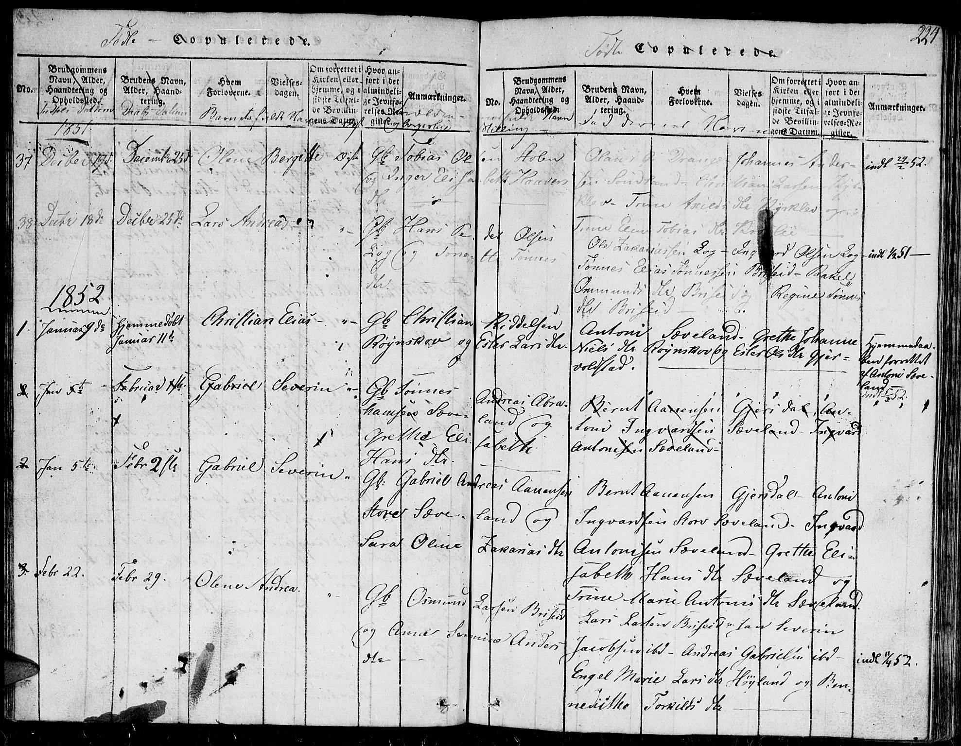 Herad sokneprestkontor, AV/SAK-1111-0018/F/Fb/Fba/L0001: Parish register (copy) no. B 1, 1815-1852, p. 224