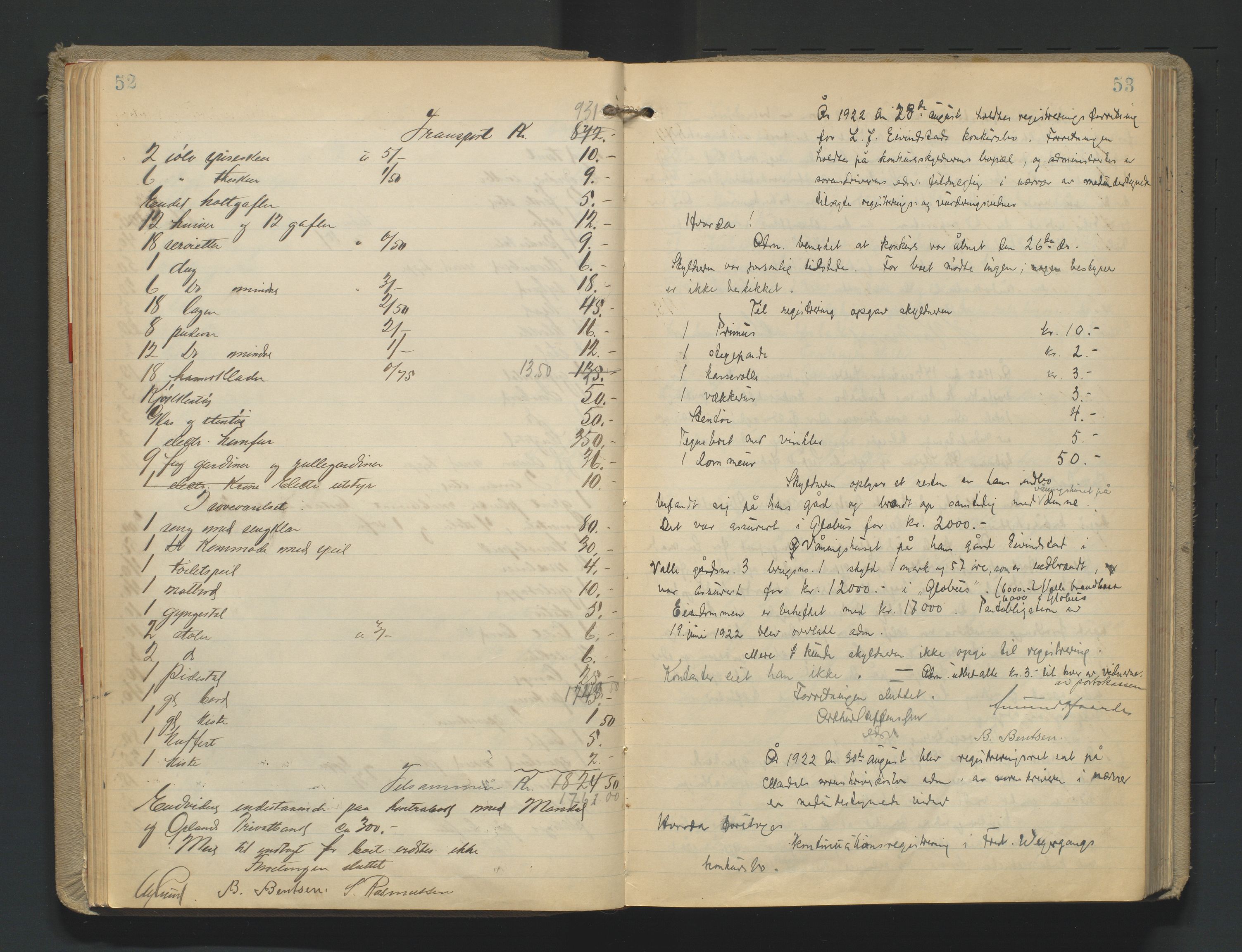 Mandal sorenskriveri, AV/SAK-1221-0005/001/H/Hc/L0067: Skifteregistreringsprotokoll nr 23 Mandal by, 1921-1944, p. 52-53