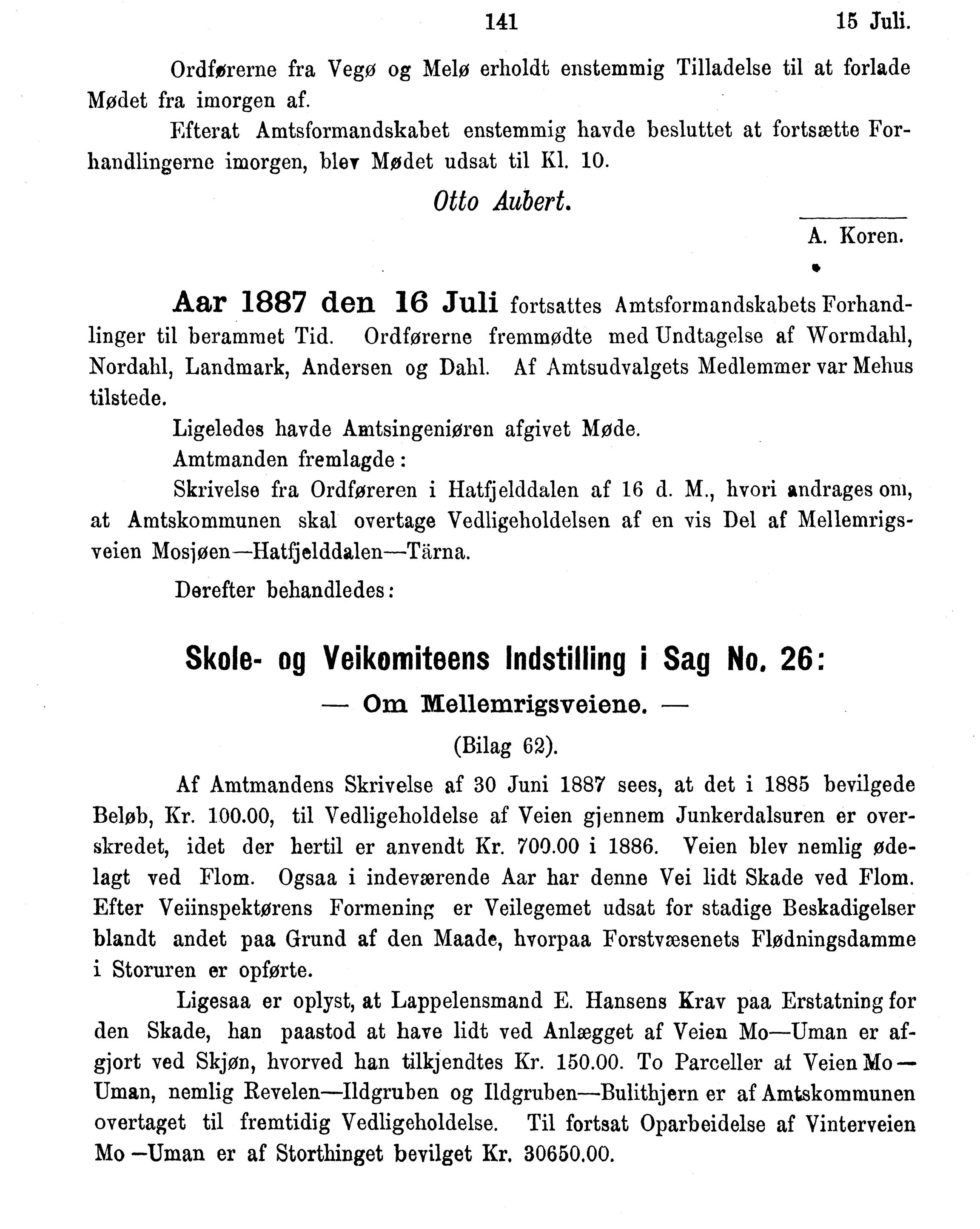 Nordland Fylkeskommune. Fylkestinget, AIN/NFK-17/176/A/Ac/L0015: Fylkestingsforhandlinger 1886-1890, 1886-1890, p. 141