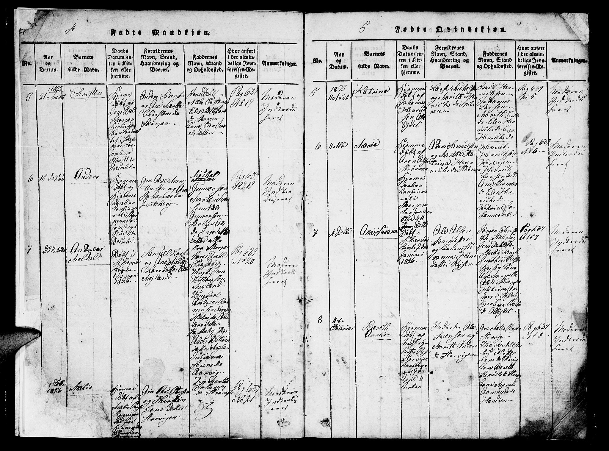 Skjervøy sokneprestkontor, SATØ/S-1300/H/Ha/Hab/L0001klokker: Parish register (copy) no. 1, 1825-1838, p. 4-5