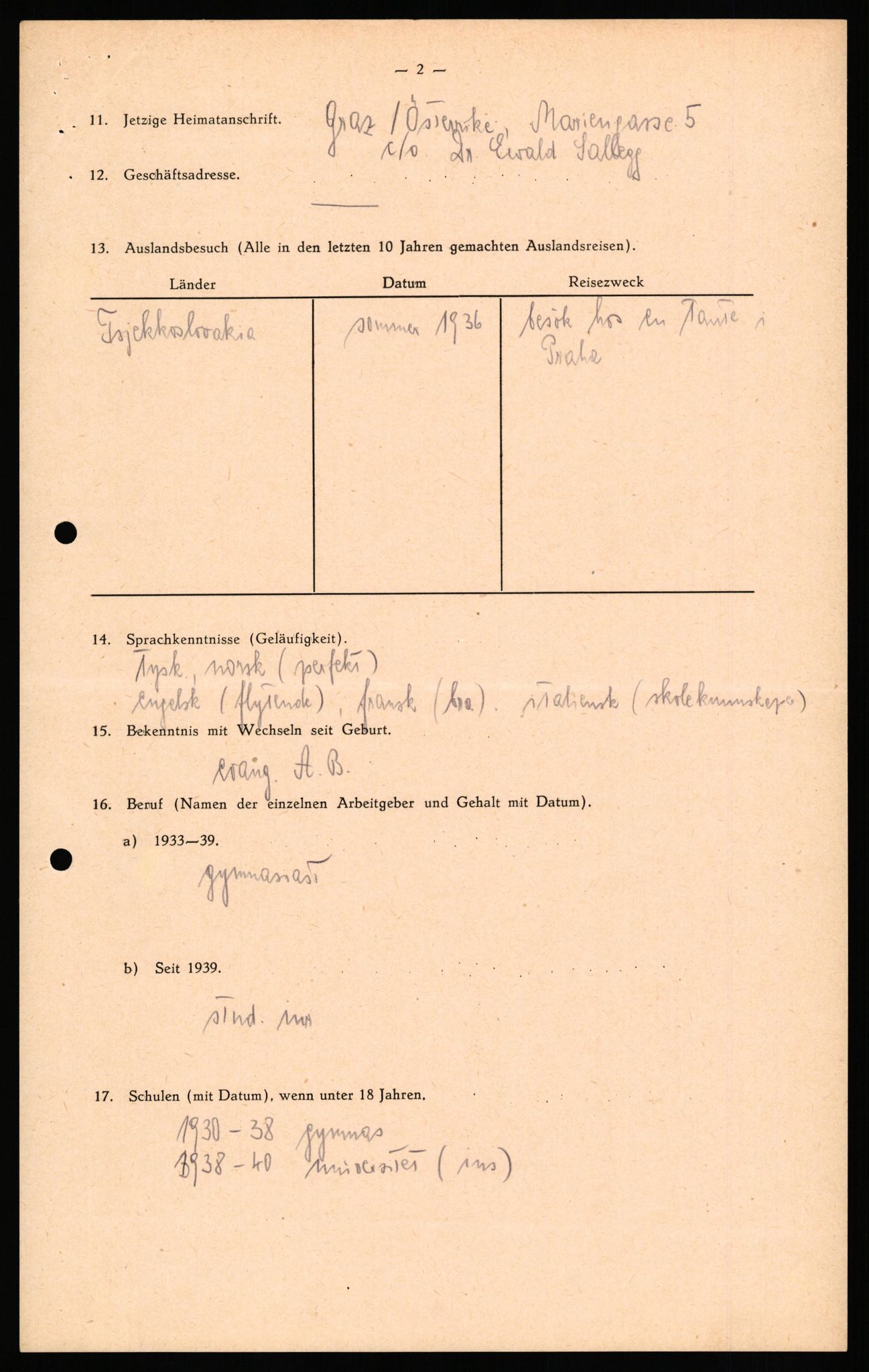 Forsvaret, Forsvarets overkommando II, AV/RA-RAFA-3915/D/Db/L0039: CI Questionaires. Tyske okkupasjonsstyrker i Norge. Østerrikere., 1945-1946, p. 296