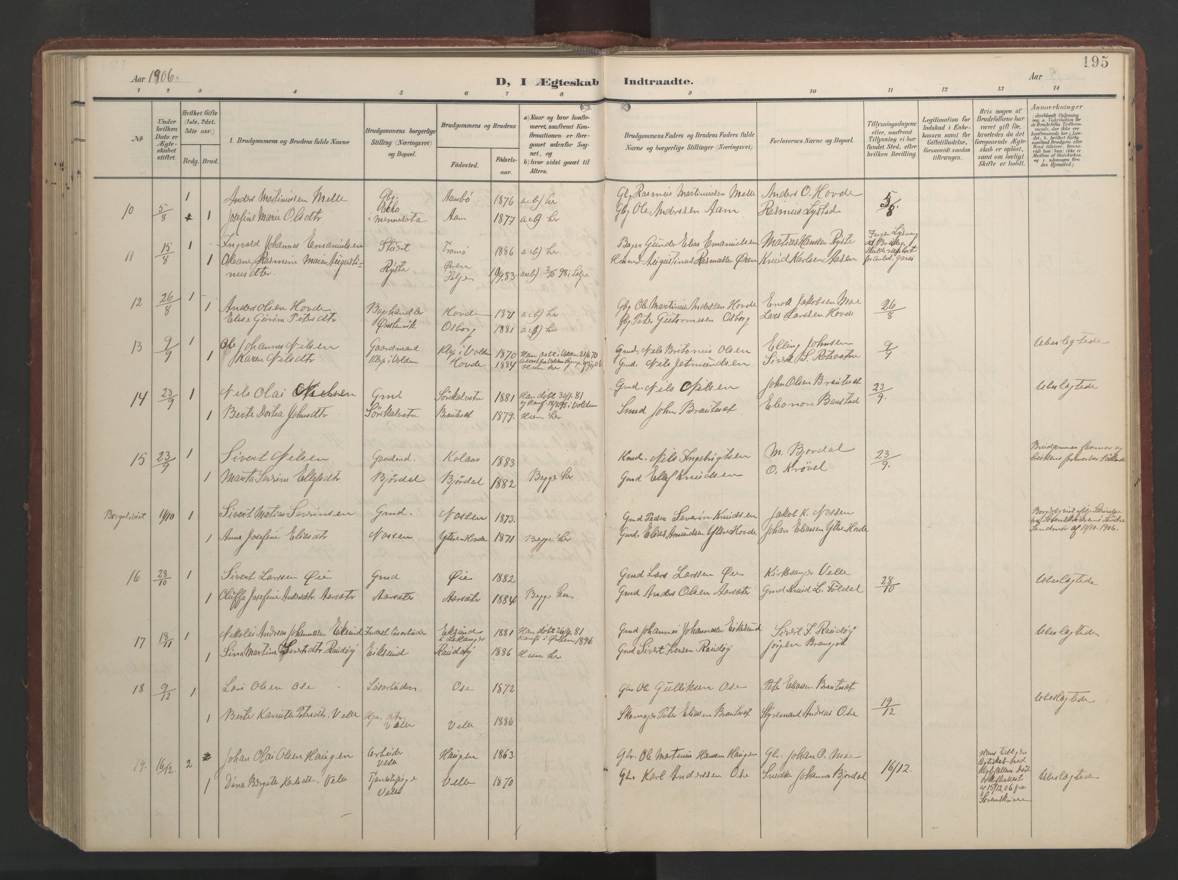 Ministerialprotokoller, klokkerbøker og fødselsregistre - Møre og Romsdal, AV/SAT-A-1454/513/L0190: Parish register (copy) no. 513C04, 1904-1926, p. 195