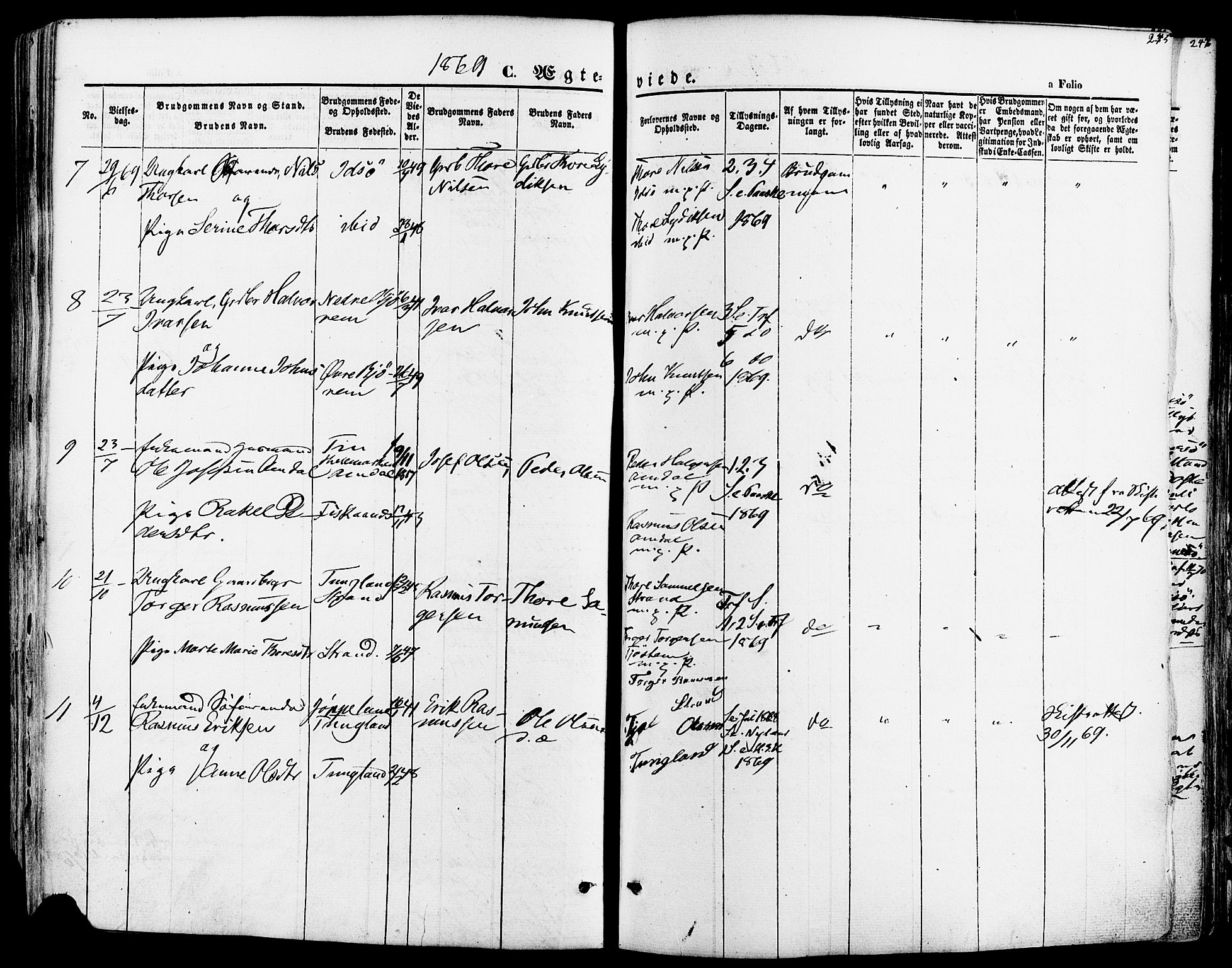 Strand sokneprestkontor, AV/SAST-A-101828/H/Ha/Haa/L0007: Parish register (official) no. A 7, 1855-1881, p. 245