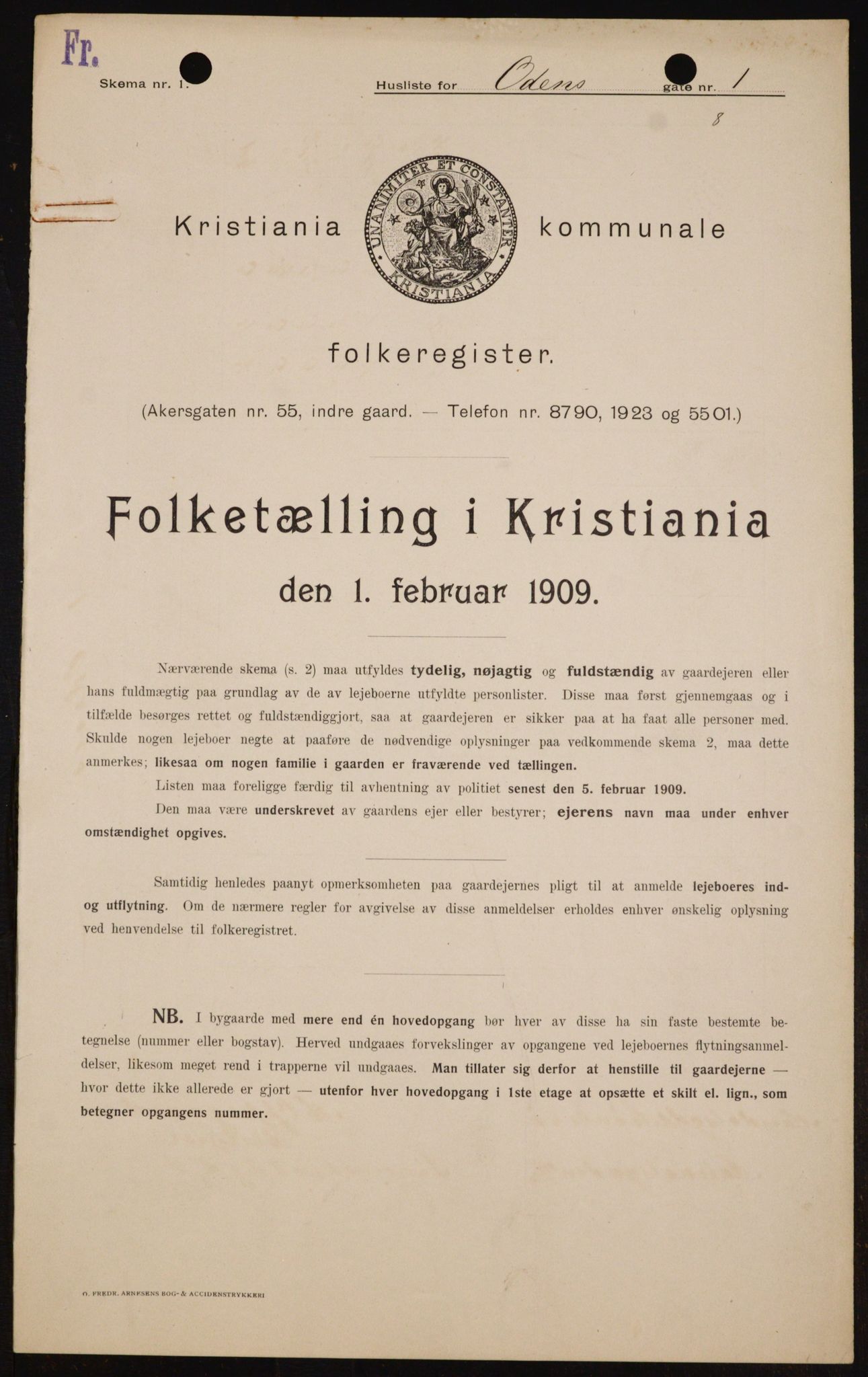 OBA, Municipal Census 1909 for Kristiania, 1909, p. 67475