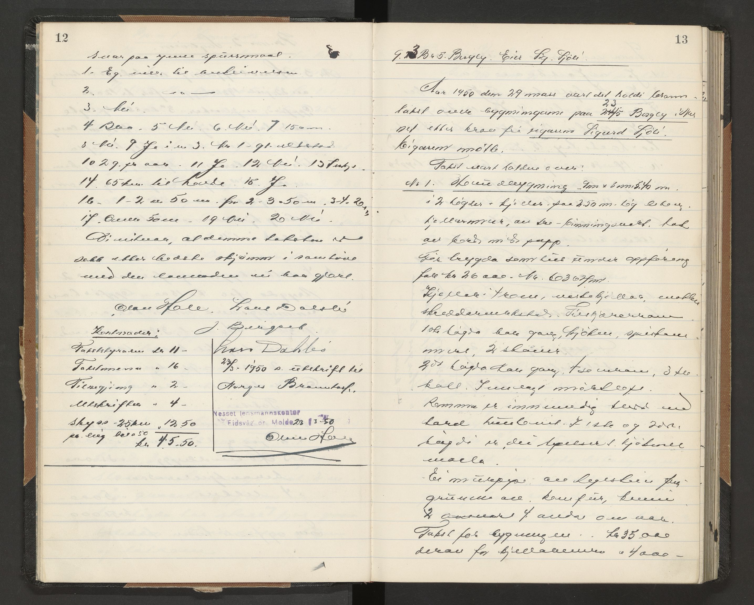 Norges Brannkasse Nesset, AV/SAT-A-5501/F/Fa/L0006: Branntakstprotokoll, 1950-1955, p. 12-13