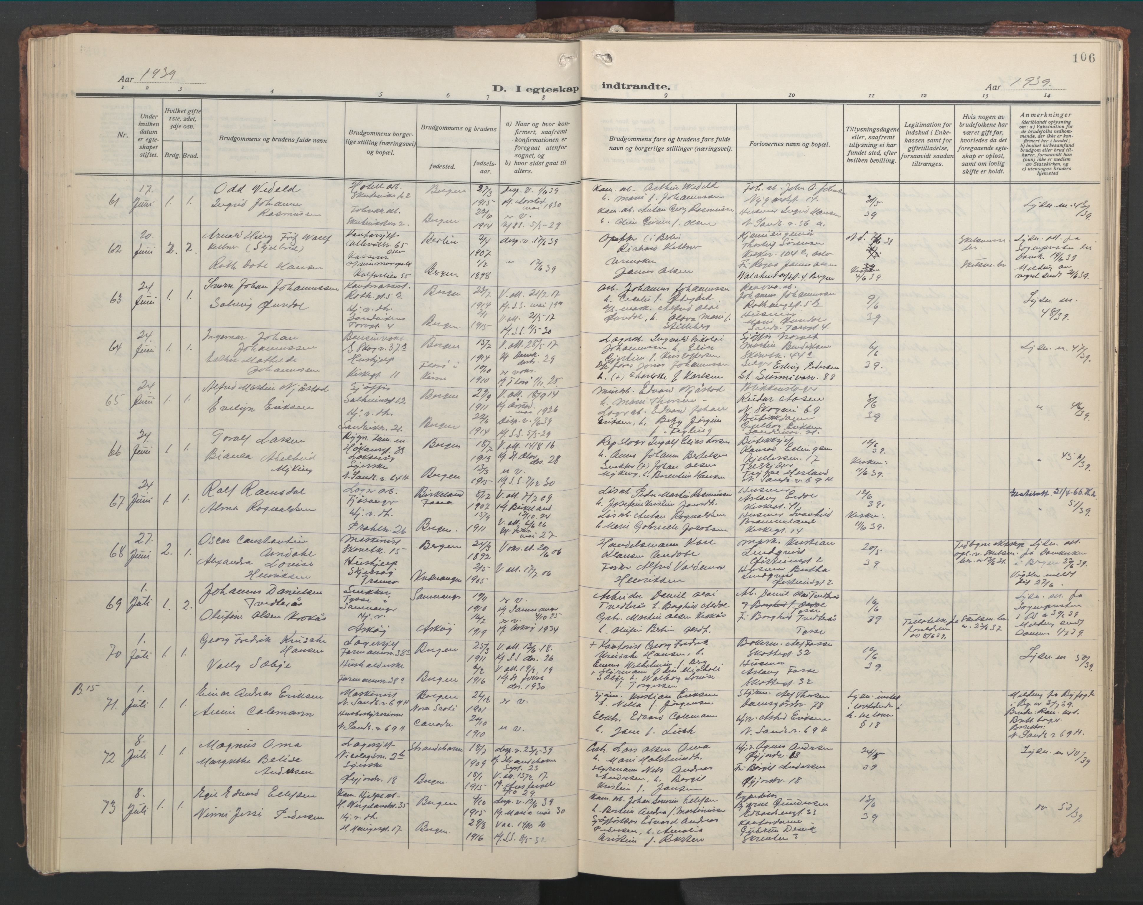 Sandviken Sokneprestembete, AV/SAB-A-77601/H/Hb/L0015: Parish register (copy) no. D 2, 1929-1953, p. 105b-106a