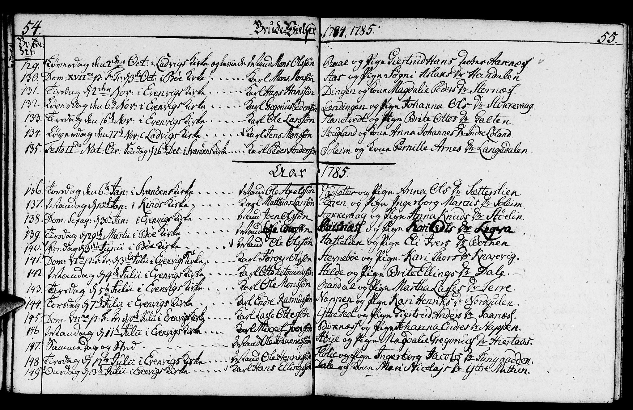 Gulen sokneprestembete, AV/SAB-A-80201/H/Haa/Haaa/L0014: Parish register (official) no. A 14, 1779-1788, p. 54-55