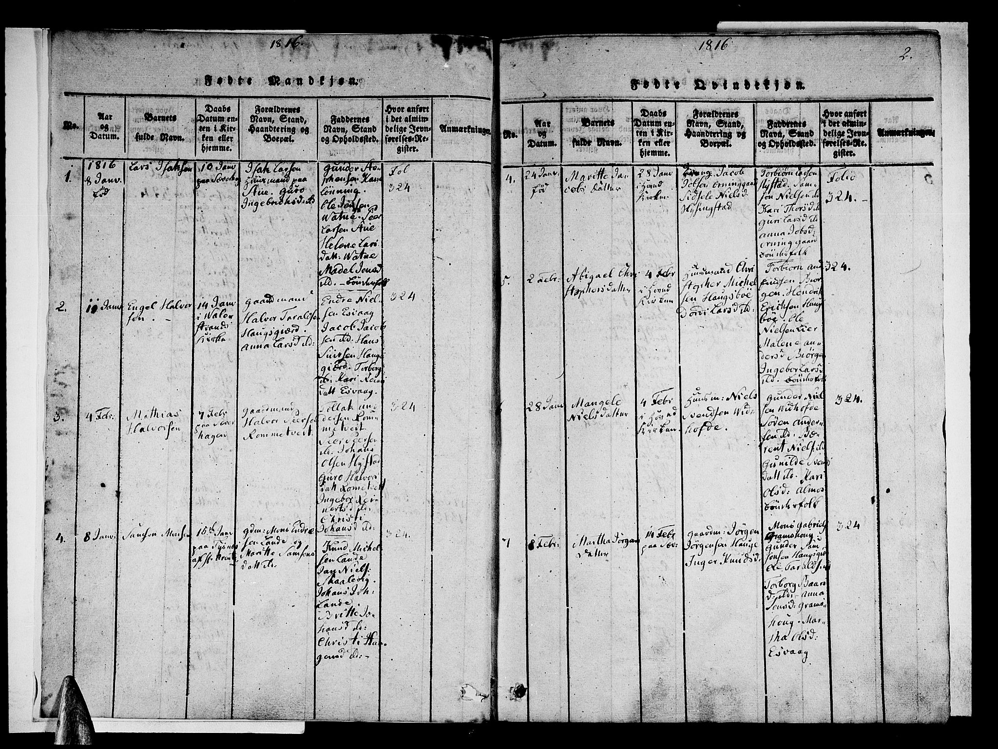 Stord sokneprestembete, AV/SAB-A-78201/H/Haa: Parish register (official) no. A 5, 1816-1825, p. 2