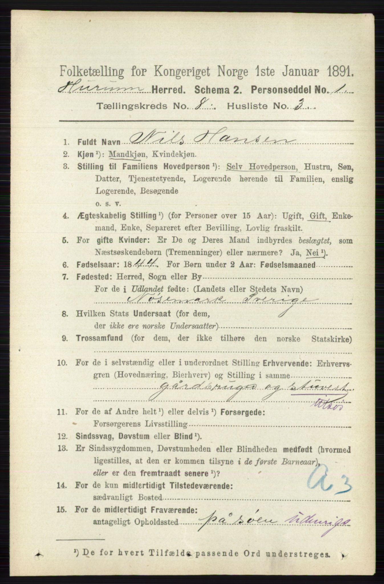 RA, 1891 census for 0628 Hurum, 1891, p. 2668