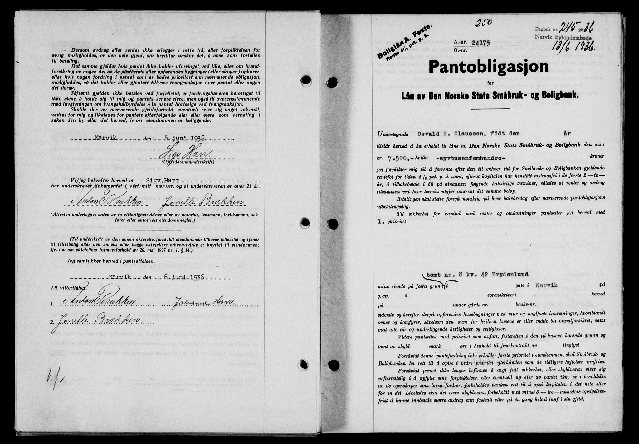 Narvik sorenskriveri, SAT/A-0002/1/2/2C/2Ca/L0011: Mortgage book no. 14, 1935-1937, Deed date: 13.06.1936