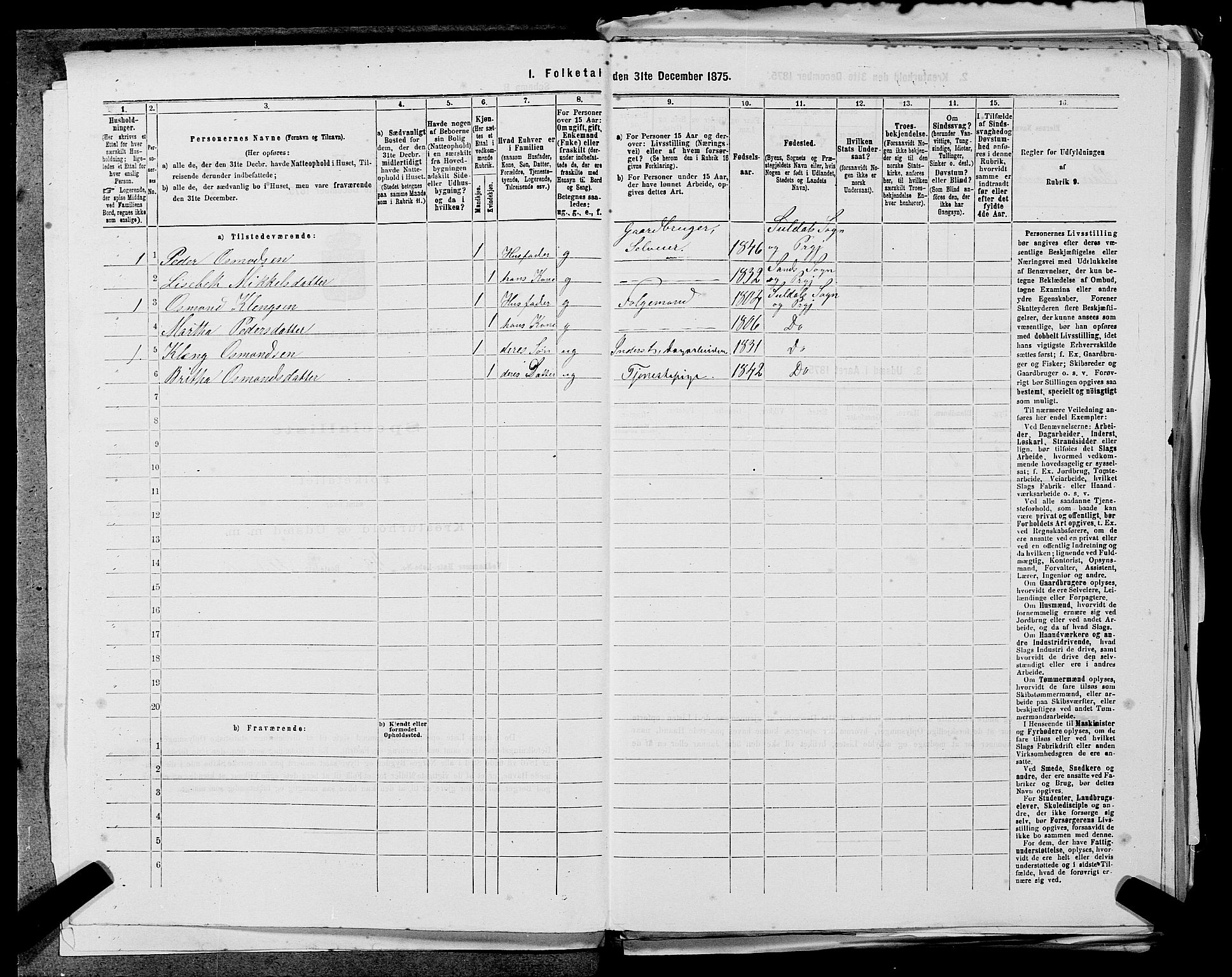 SAST, 1875 census for 1134P Suldal, 1875, p. 380