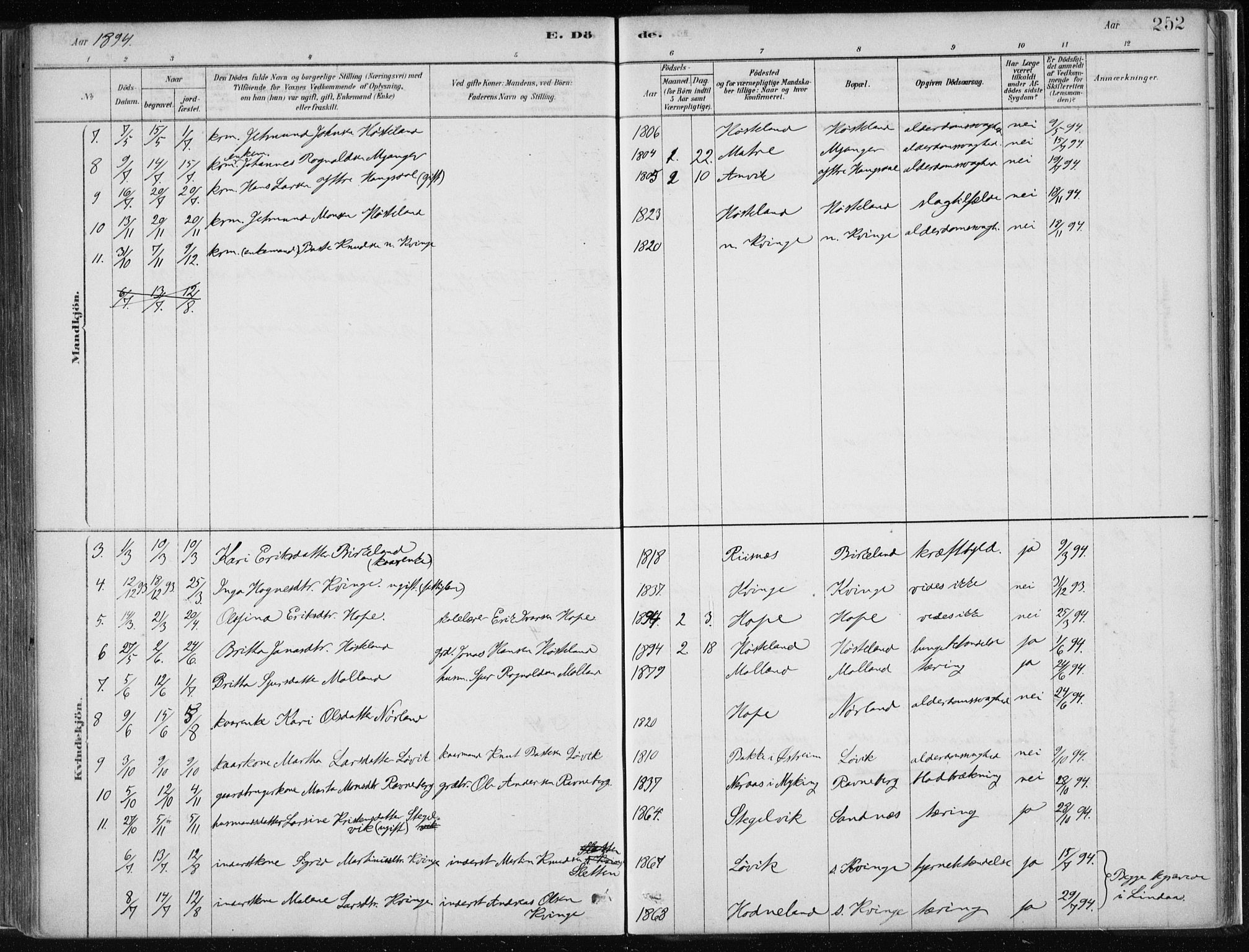 Masfjorden Sokneprestembete, SAB/A-77001: Parish register (official) no. B  1, 1876-1899, p. 252