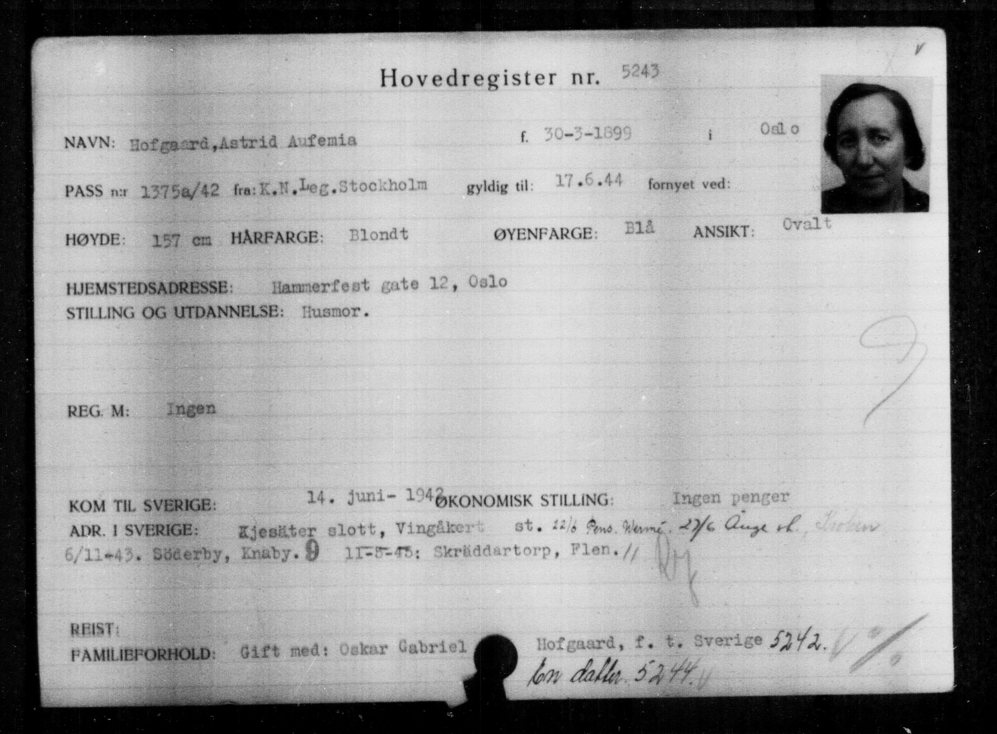 Utenriksstasjonene, Legasjonen i Stockholm, Flyktningkontoret, AV/RA-S-6753/V/Va/L0004: Kjesäterkartoteket, flyktninger med registreringsnr. 3496-6610, 1940-1945, p. 2007