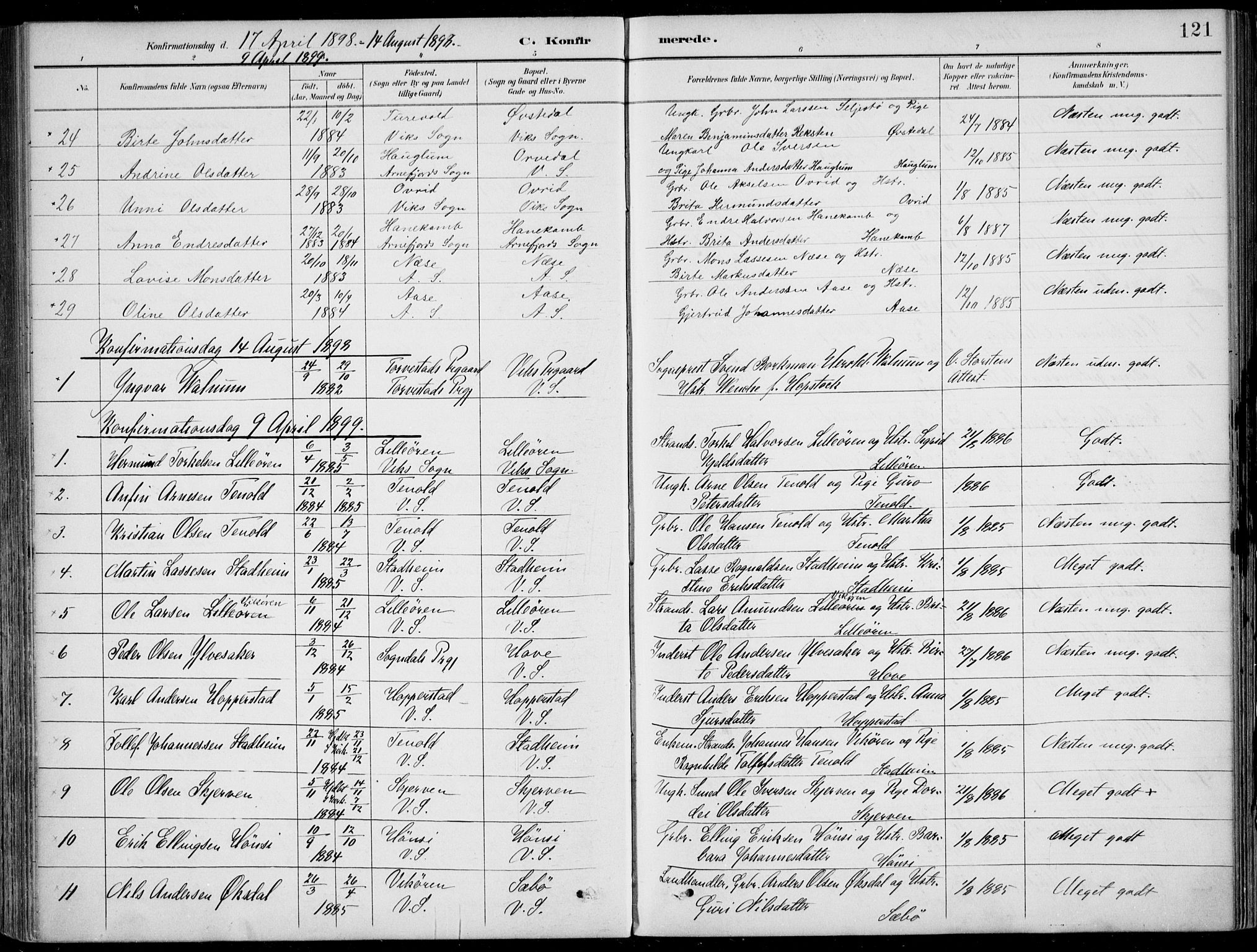 Vik sokneprestembete, AV/SAB-A-81501/H/Haa/Haab/L0002: Parish register (official) no. B  2, 1891-1907, p. 121