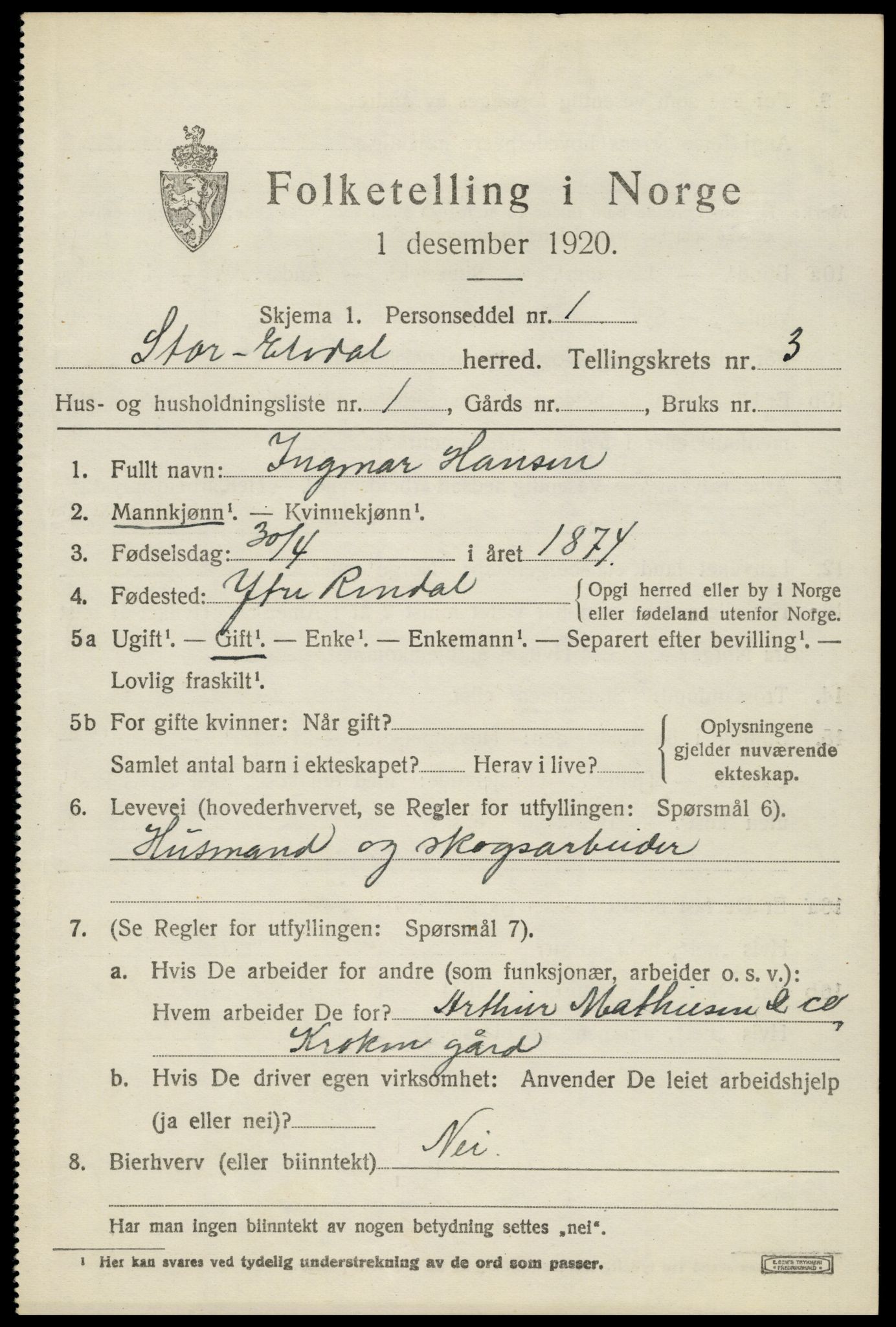 SAH, 1920 census for Stor-Elvdal, 1920, p. 2796