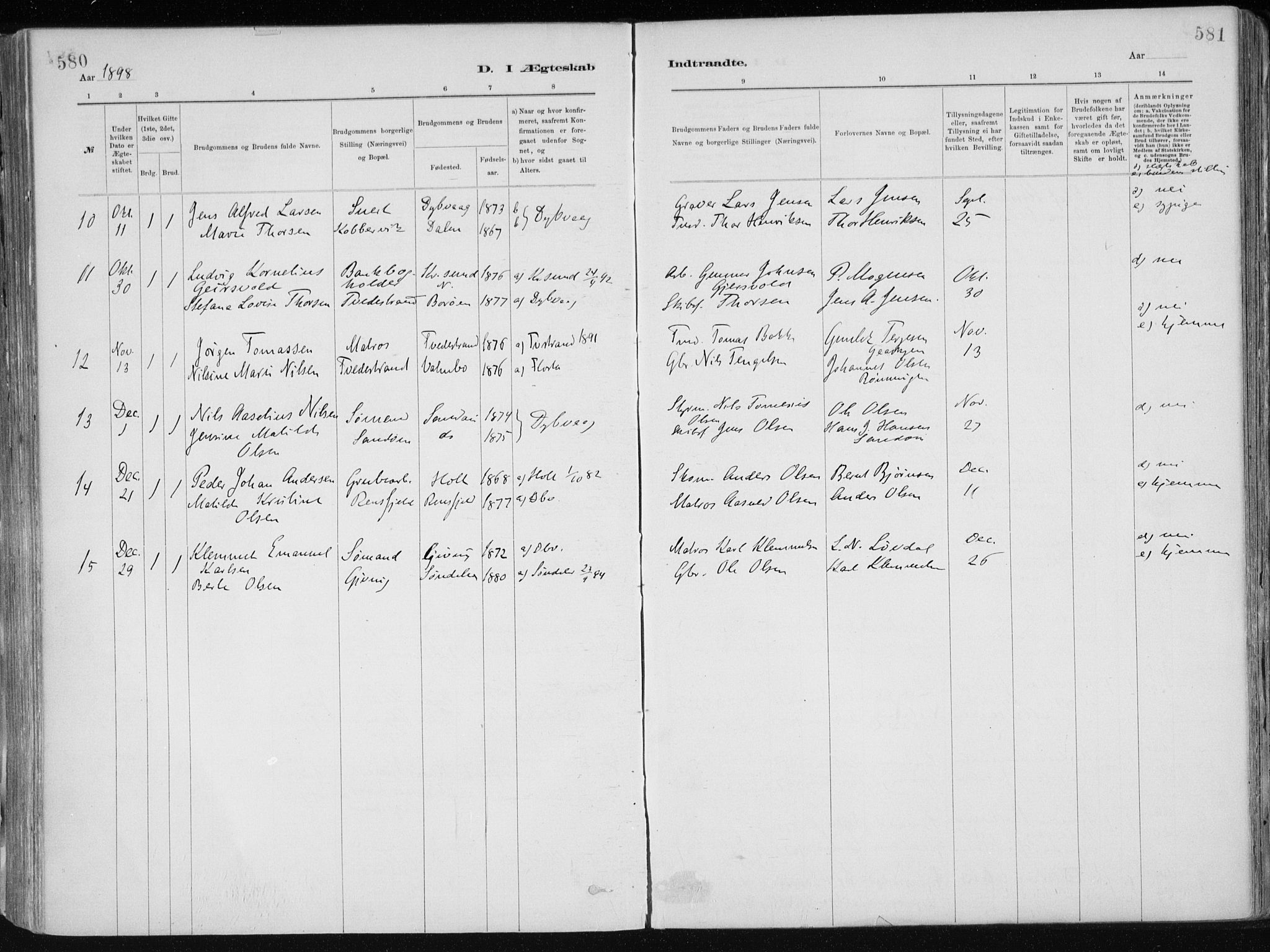 Dypvåg sokneprestkontor, AV/SAK-1111-0007/F/Fa/Faa/L0008: Parish register (official) no. A 8, 1885-1906, p. 580-581