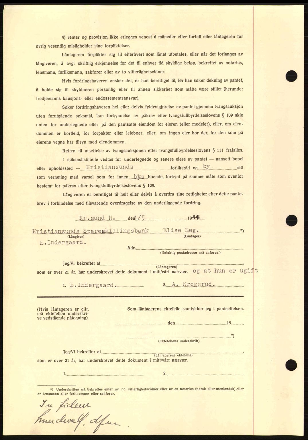 Kristiansund byfogd, AV/SAT-A-4587/A/27: Mortgage book no. 33, 1939-1941, Diary no: : 402/1941
