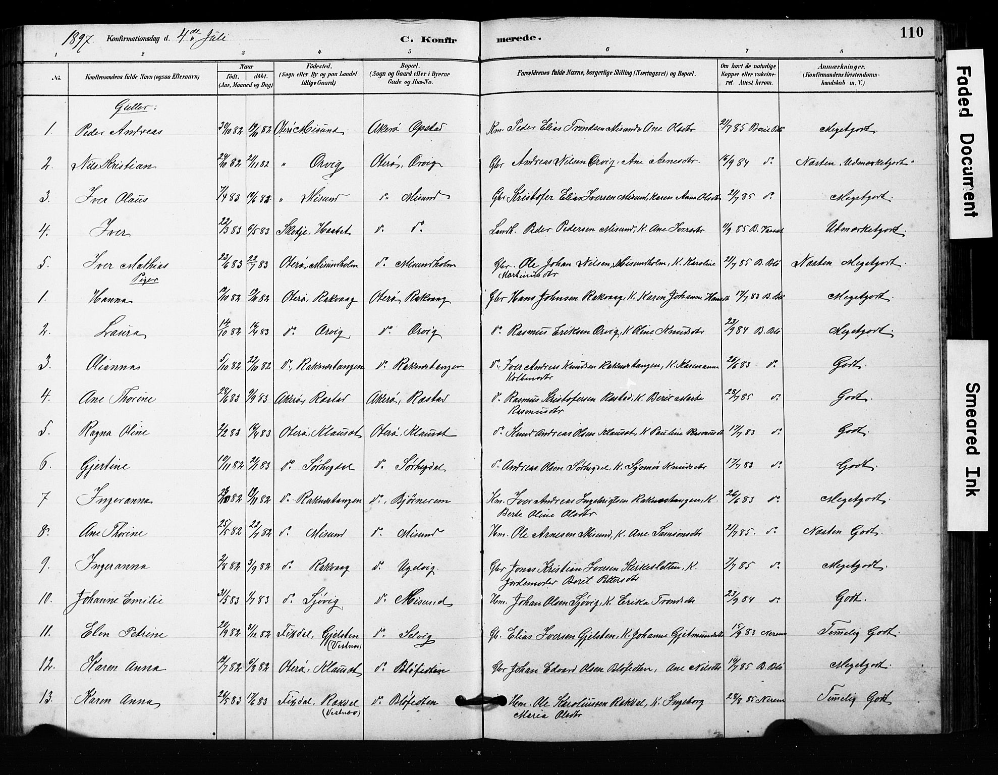 Ministerialprotokoller, klokkerbøker og fødselsregistre - Møre og Romsdal, SAT/A-1454/563/L0737: Parish register (copy) no. 563C01, 1878-1916, p. 110