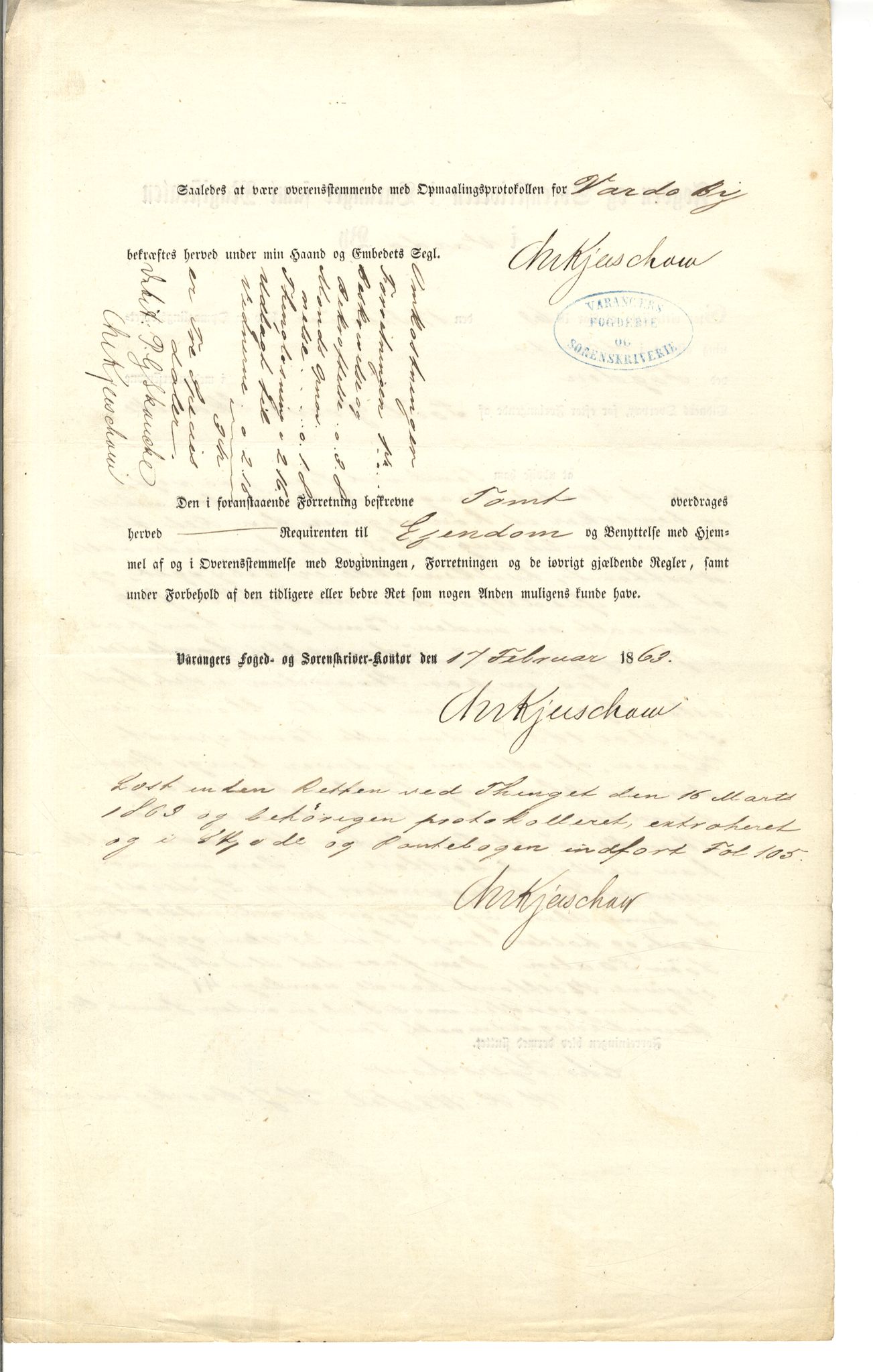 Brodtkorb handel A/S, VAMU/A-0001/Q/Qb/L0001: Skjøter og grunnbrev i Vardø by, 1822-1943, p. 104