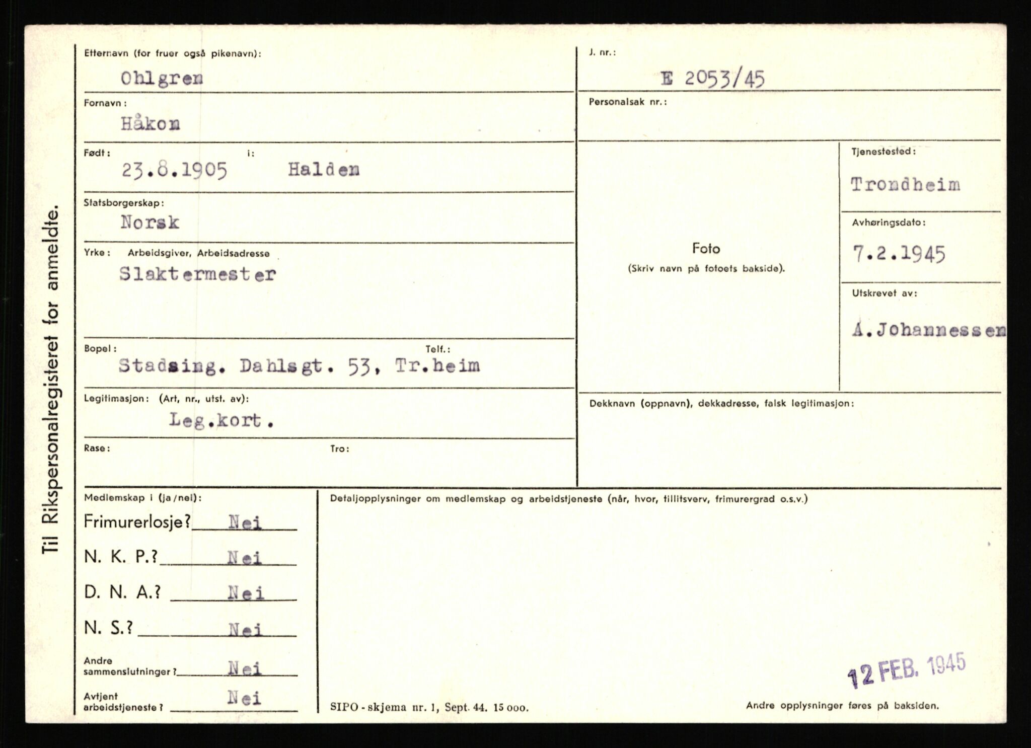 Statspolitiet - Hovedkontoret / Osloavdelingen, AV/RA-S-1329/C/Ca/L0012: Oanæs - Quistgaard	, 1943-1945, p. 151