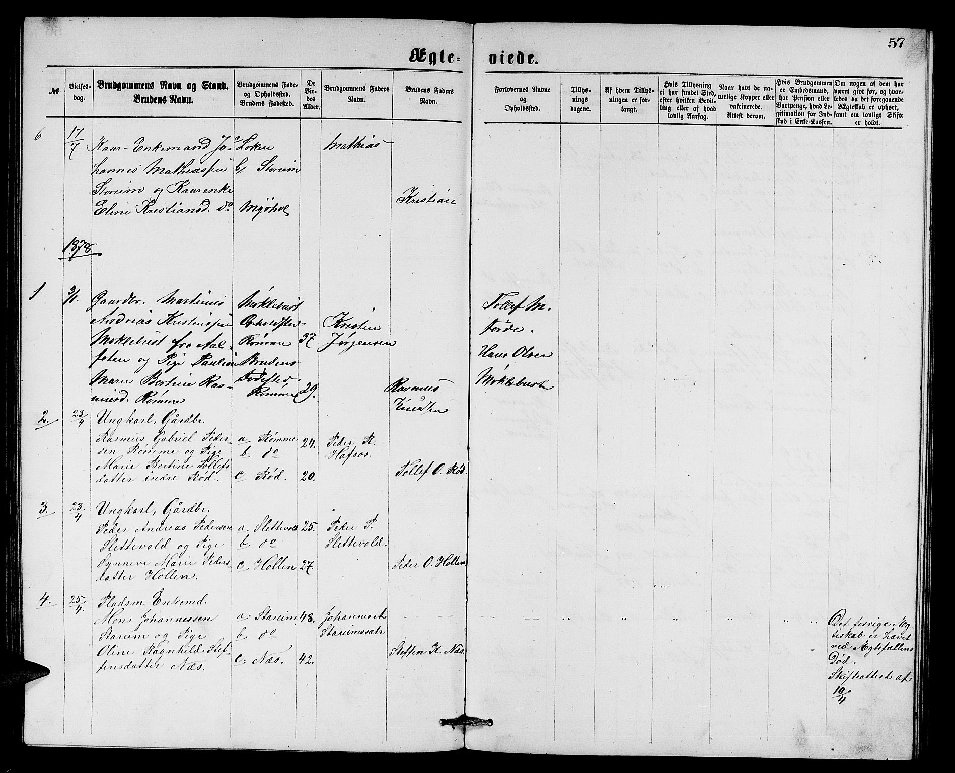 Eid sokneprestembete, SAB/A-82301/H/Hab/Habc/L0001: Parish register (copy) no. C 1, 1877-1886, p. 57