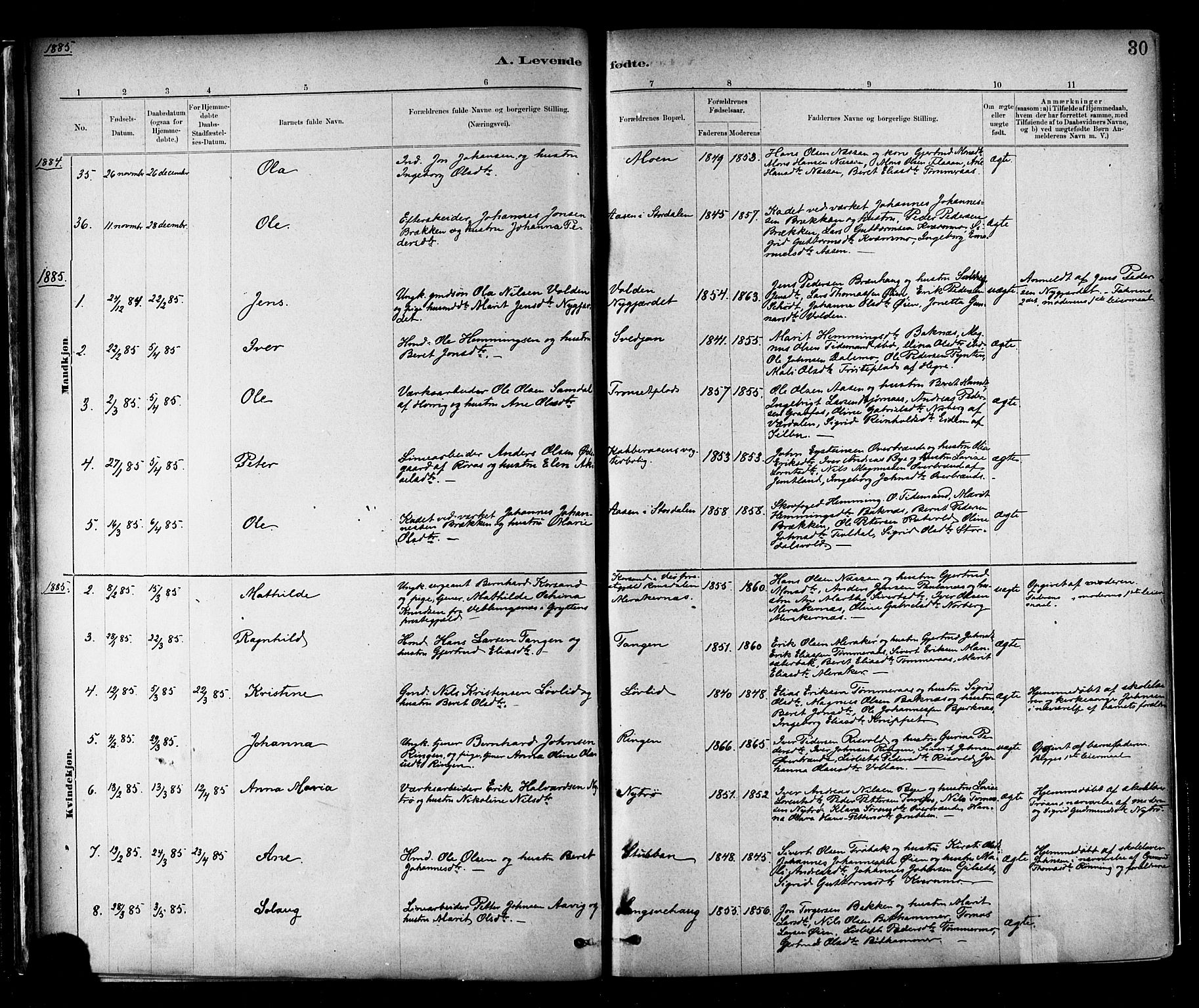 Ministerialprotokoller, klokkerbøker og fødselsregistre - Nord-Trøndelag, SAT/A-1458/706/L0047: Parish register (official) no. 706A03, 1878-1892, p. 30