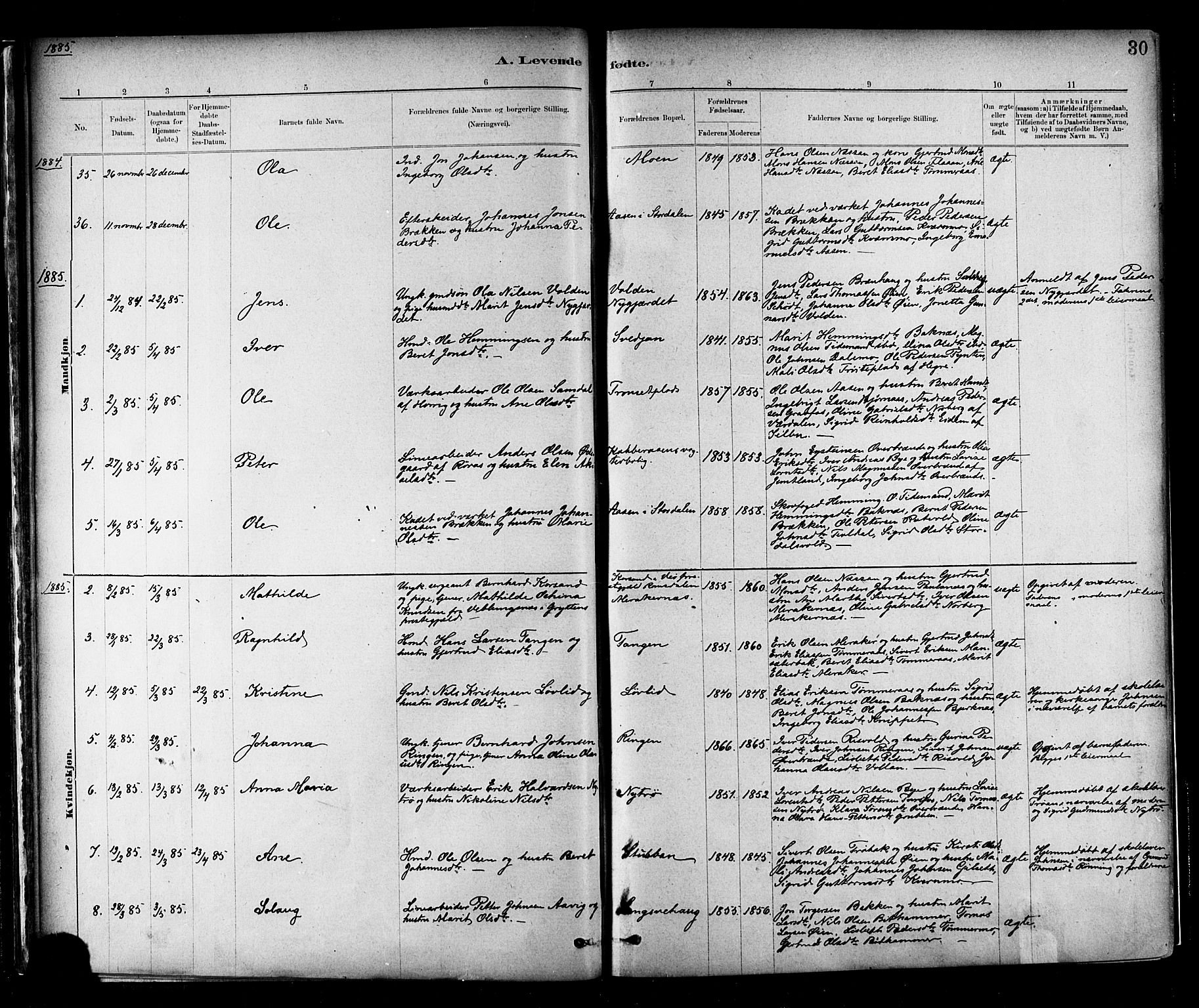 Ministerialprotokoller, klokkerbøker og fødselsregistre - Nord-Trøndelag, AV/SAT-A-1458/706/L0047: Parish register (official) no. 706A03, 1878-1892, p. 30