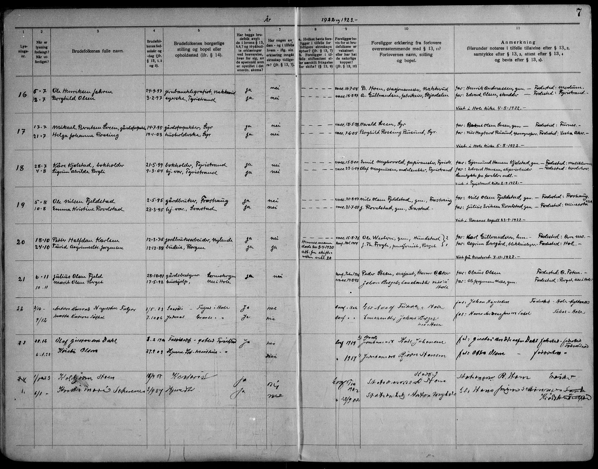 Hole kirkebøker, AV/SAKO-A-228/H/Ha/L0004: Banns register no. 4, 1919-1960, p. 7