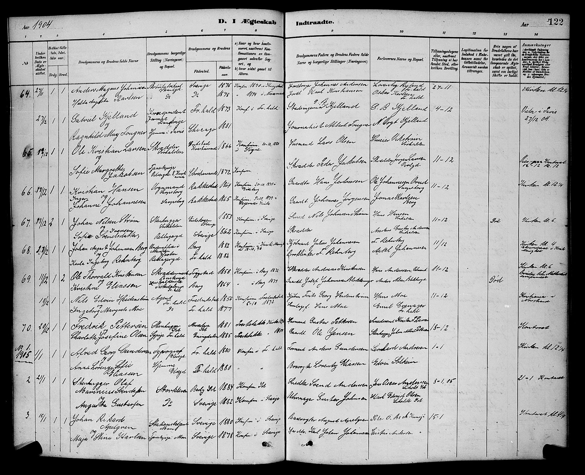 Halden prestekontor Kirkebøker, SAO/A-10909/G/Ga/L0009: Parish register (copy) no. 9, 1885-1908, p. 122
