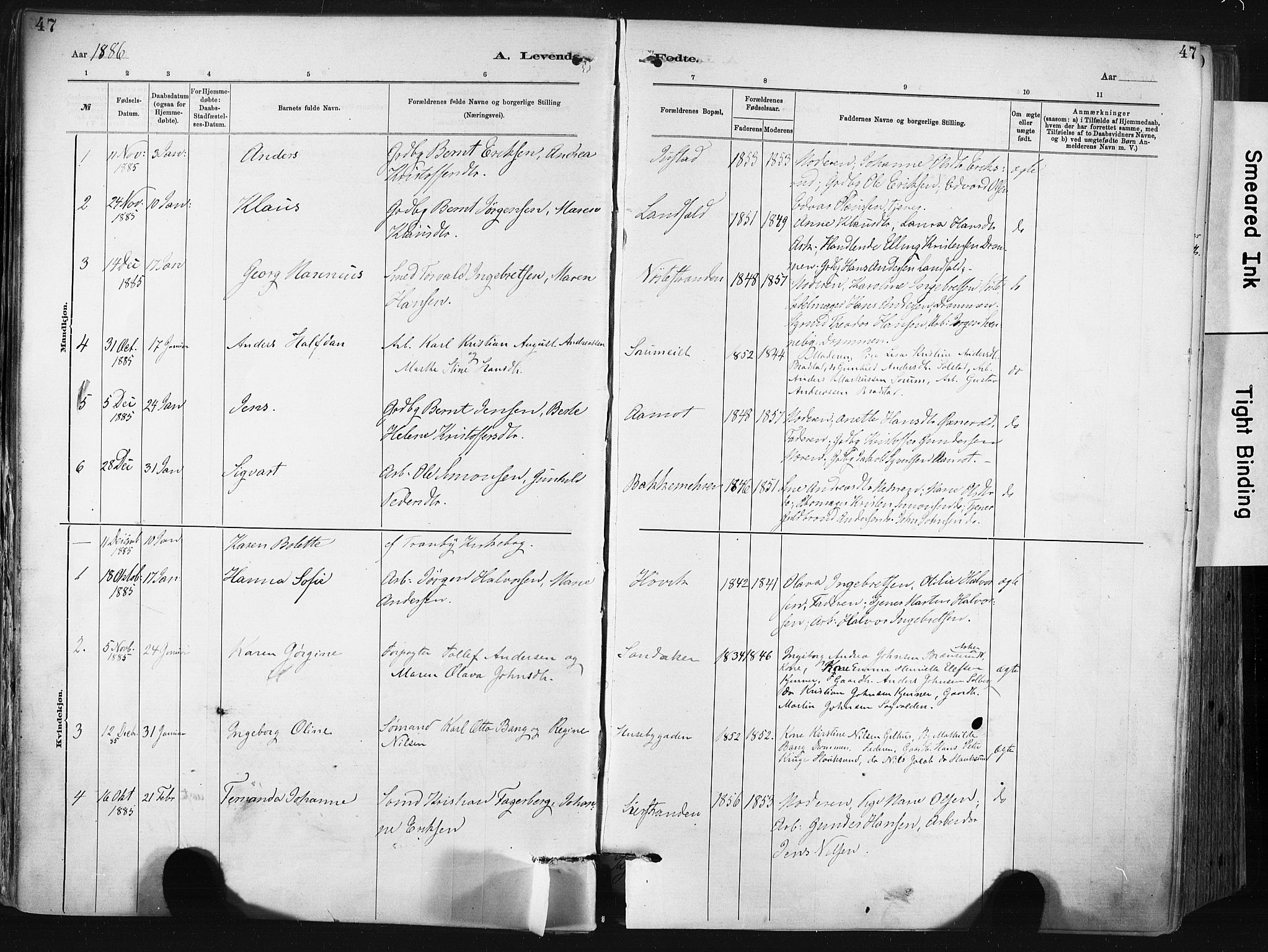 Lier kirkebøker, AV/SAKO-A-230/F/Fa/L0015: Parish register (official) no. I 15, 1883-1894, p. 47