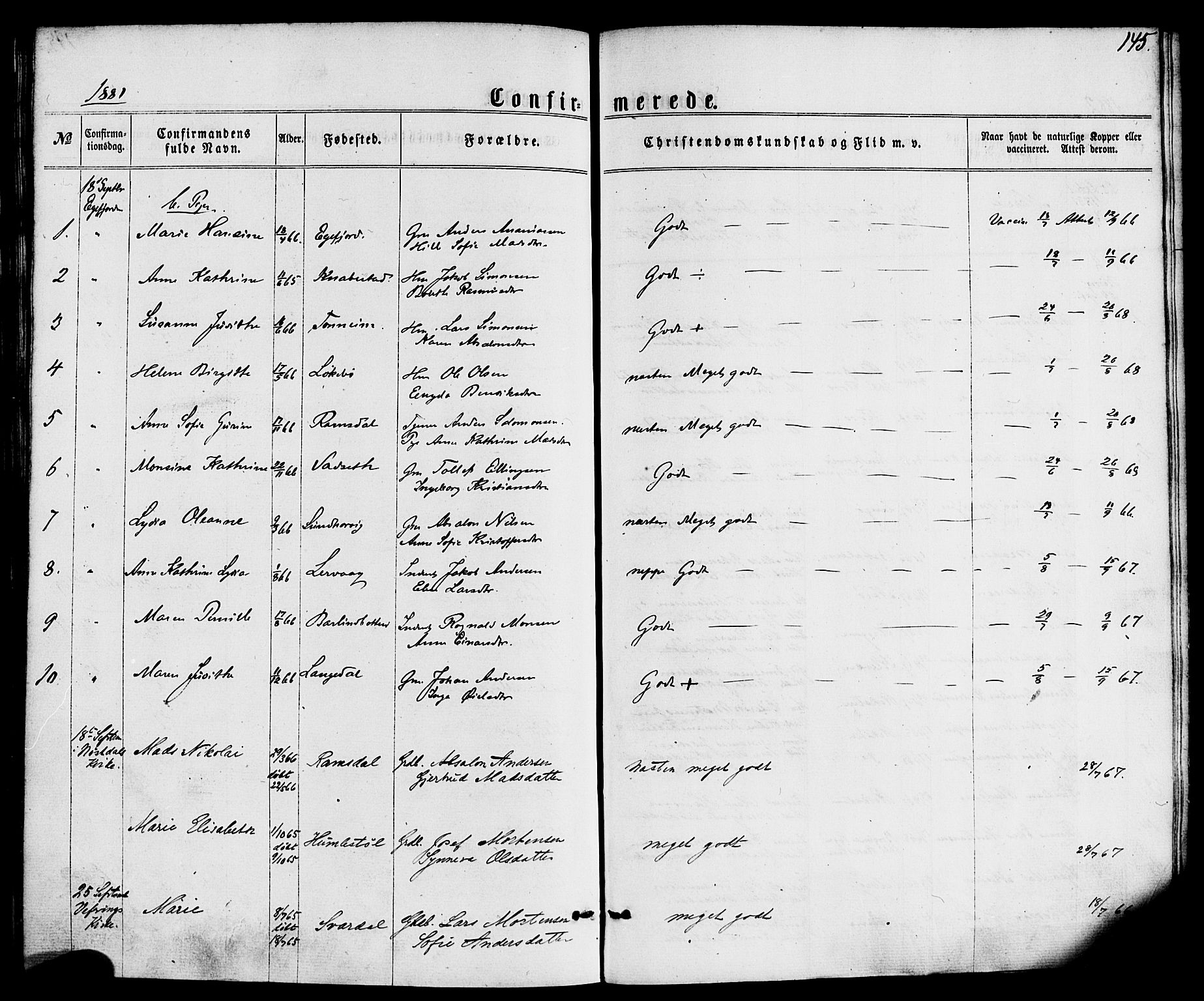 Kinn sokneprestembete, SAB/A-80801/H/Haa/Haaa/L0008: Parish register (official) no. A 8, 1859-1882, p. 145