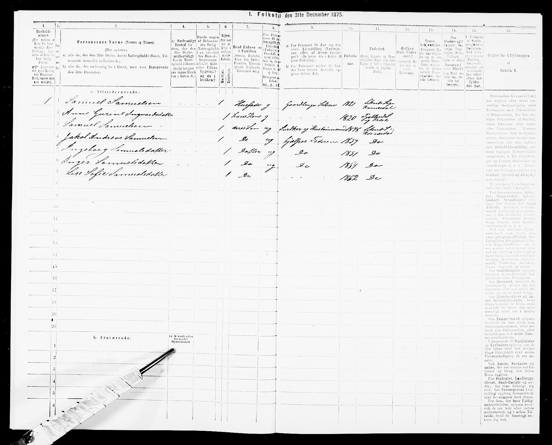 SAK, 1875 census for 1037P Kvinesdal, 1875, p. 926