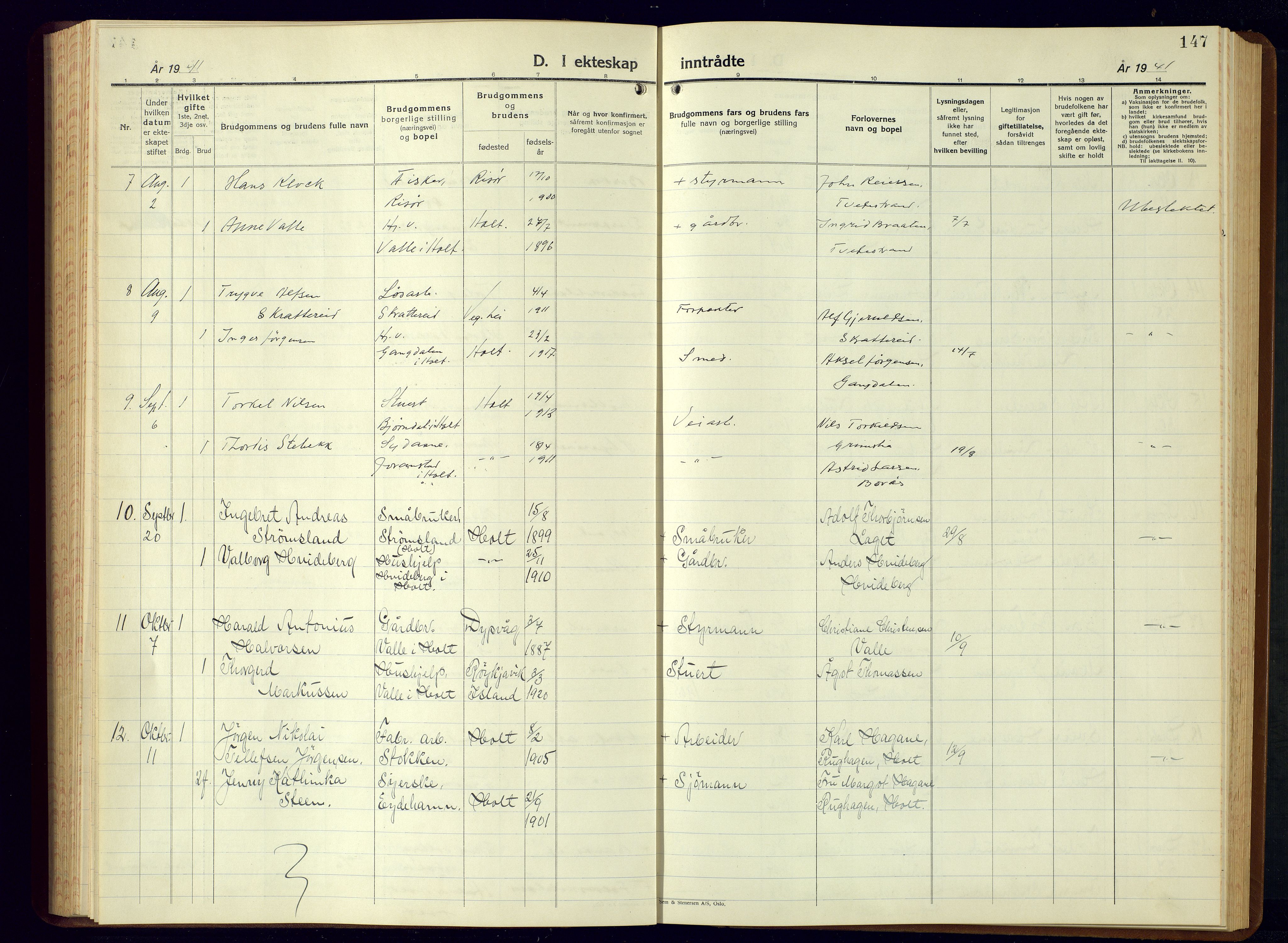 Holt sokneprestkontor, SAK/1111-0021/F/Fb/L0013: Parish register (copy) no. B-13, 1940-1958, p. 147