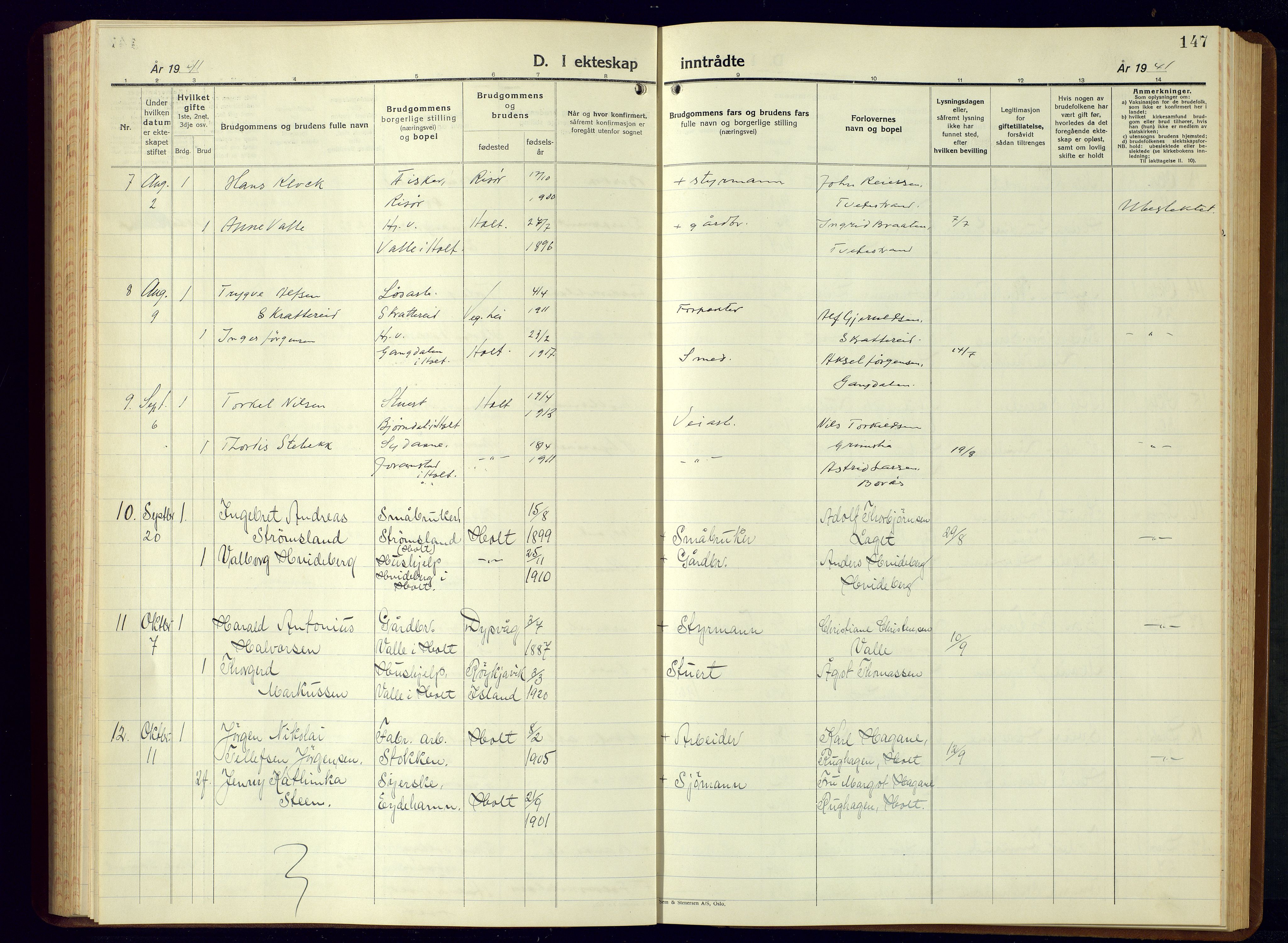 Holt sokneprestkontor, AV/SAK-1111-0021/F/Fb/L0013: Parish register (copy) no. B-13, 1940-1958, p. 147