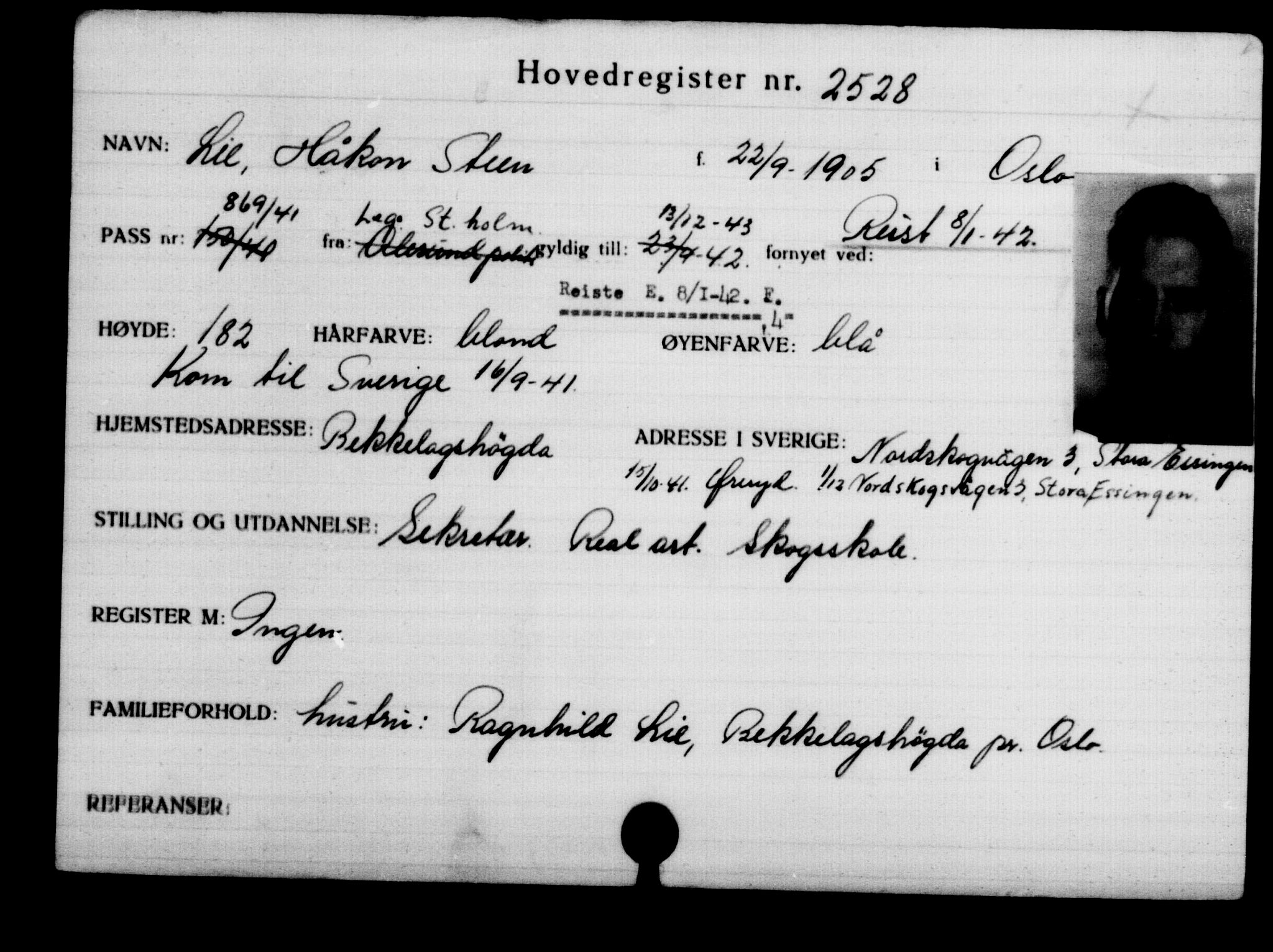 Utenriksstasjonene, Legasjonen i Stockholm, Flyktningkontoret, AV/RA-S-6753/V/Va/L0003: Kjesäterkartoteket, flyktninger med registreringsnr. 2001-3495, 1940-1945, p. 873