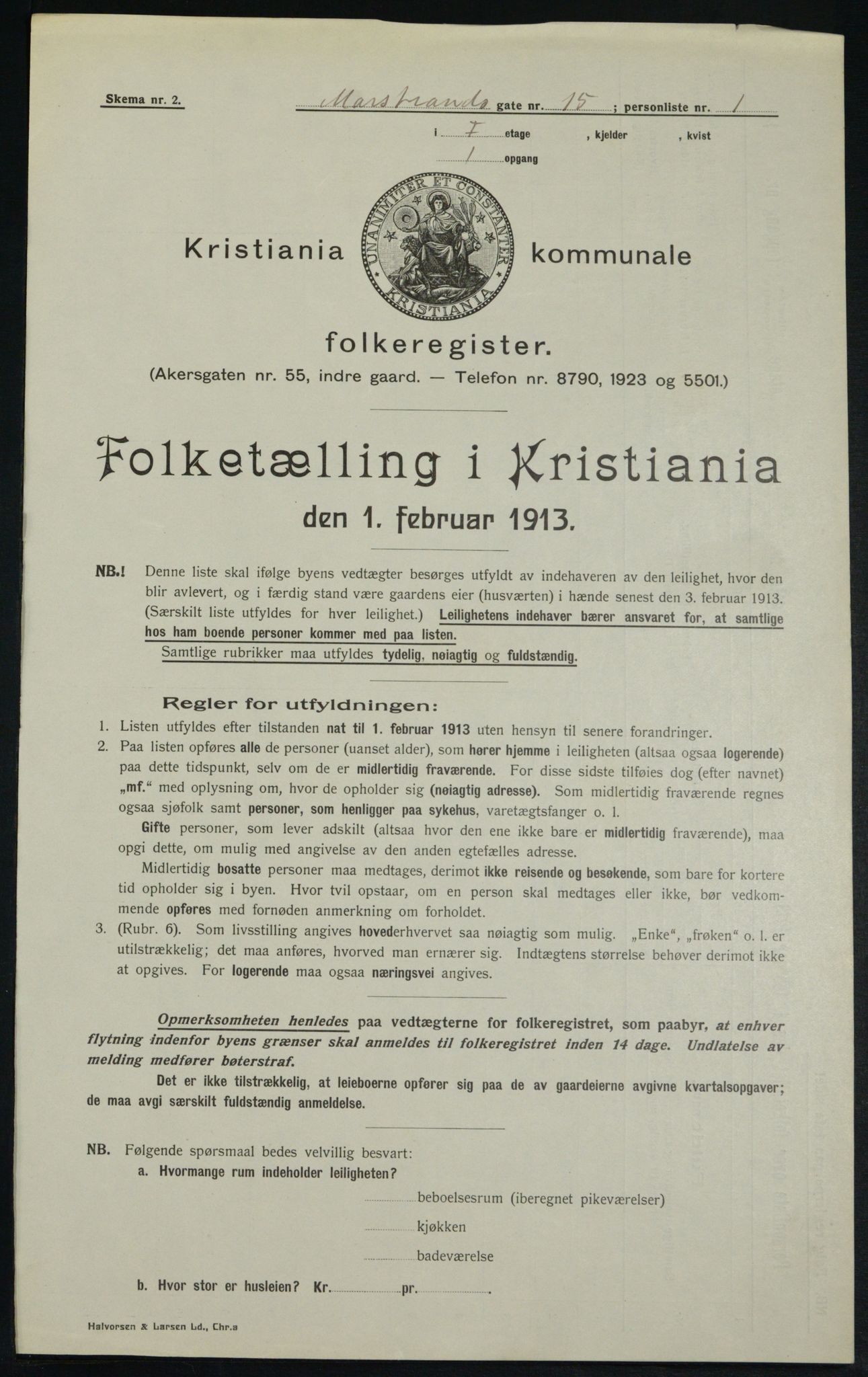 OBA, Municipal Census 1913 for Kristiania, 1913, p. 64584