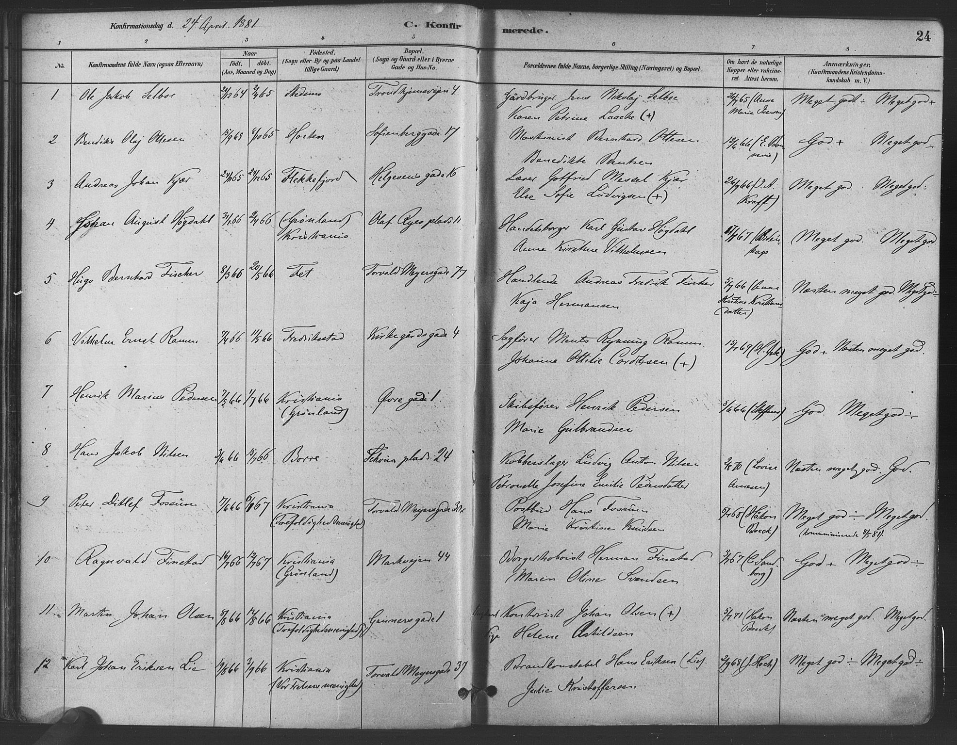 Paulus prestekontor Kirkebøker, AV/SAO-A-10871/F/Fa/L0004: Parish register (official) no. 4, 1879-1891, p. 24