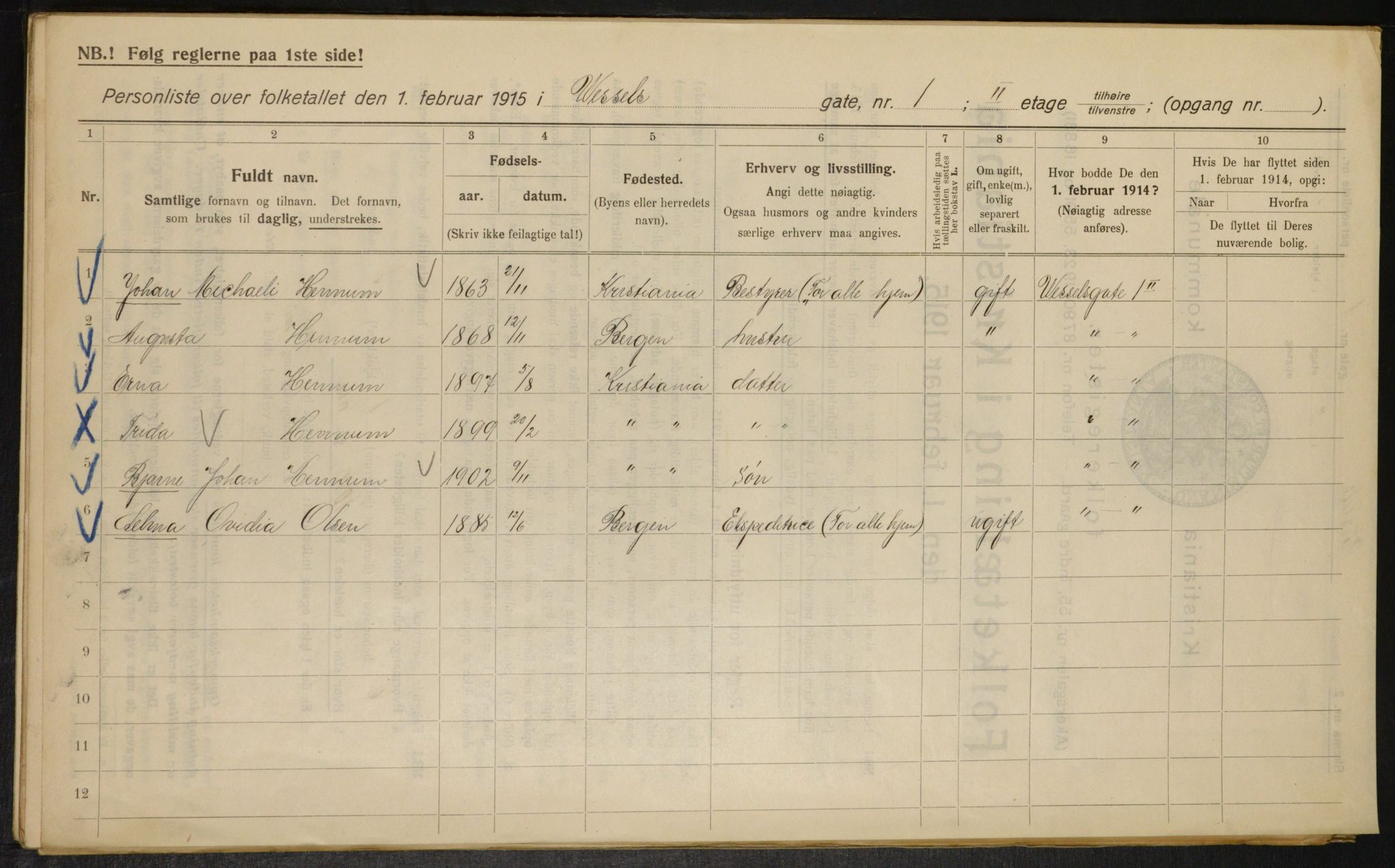 OBA, Municipal Census 1915 for Kristiania, 1915, p. 128496