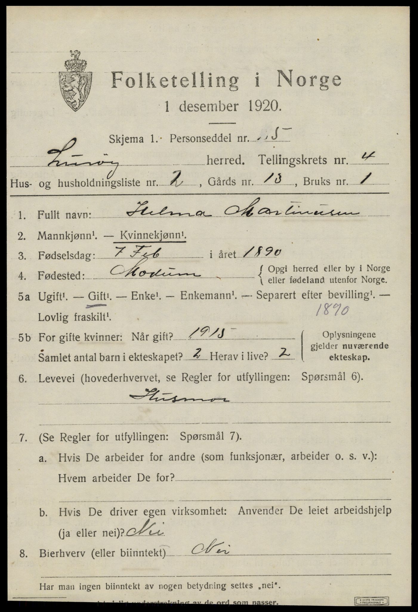 SAT, 1920 census for Lurøy, 1920, p. 2045