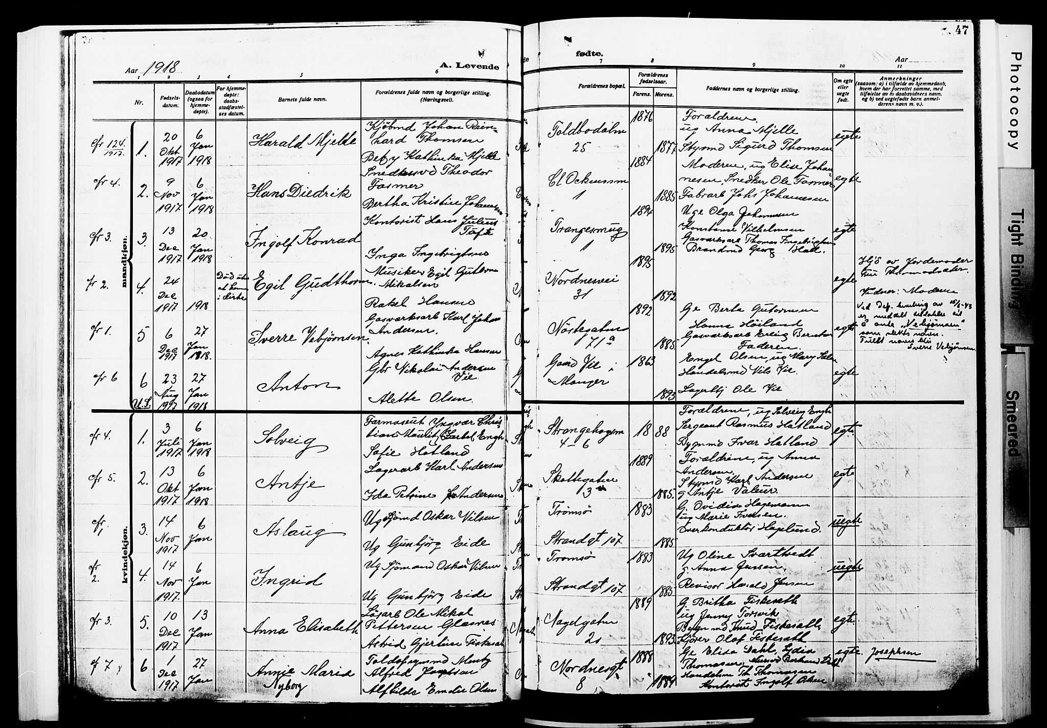 Nykirken Sokneprestembete, SAB/A-77101/H/Hab: Parish register (copy) no. B 7, 1916-1921, p. 47
