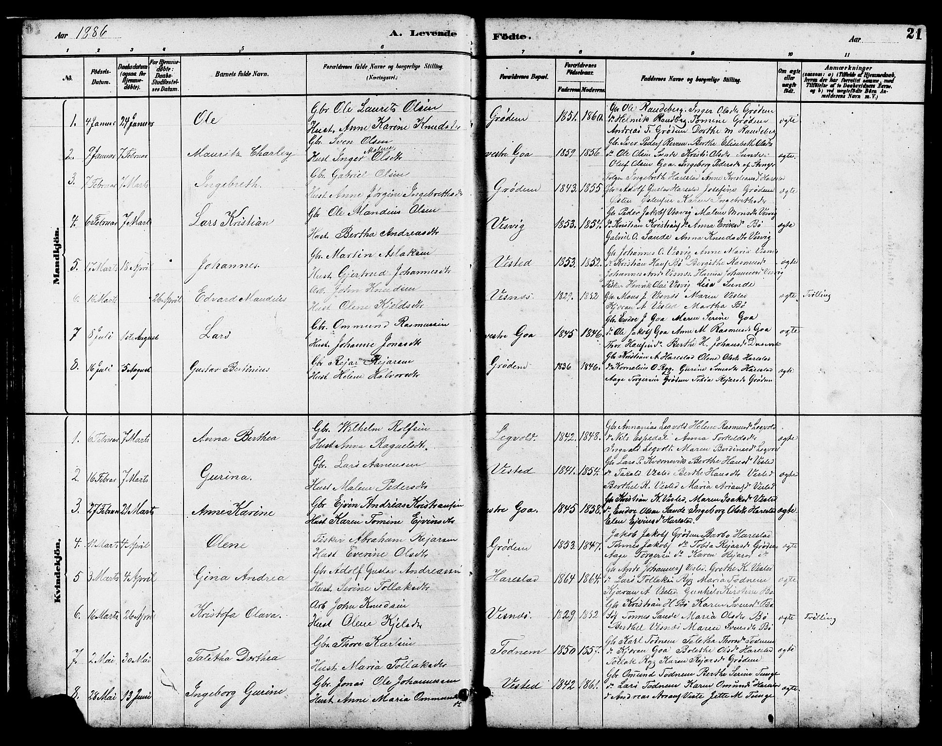 Hetland sokneprestkontor, SAST/A-101826/30/30BB/L0006: Parish register (copy) no. B 6, 1878-1921, p. 21