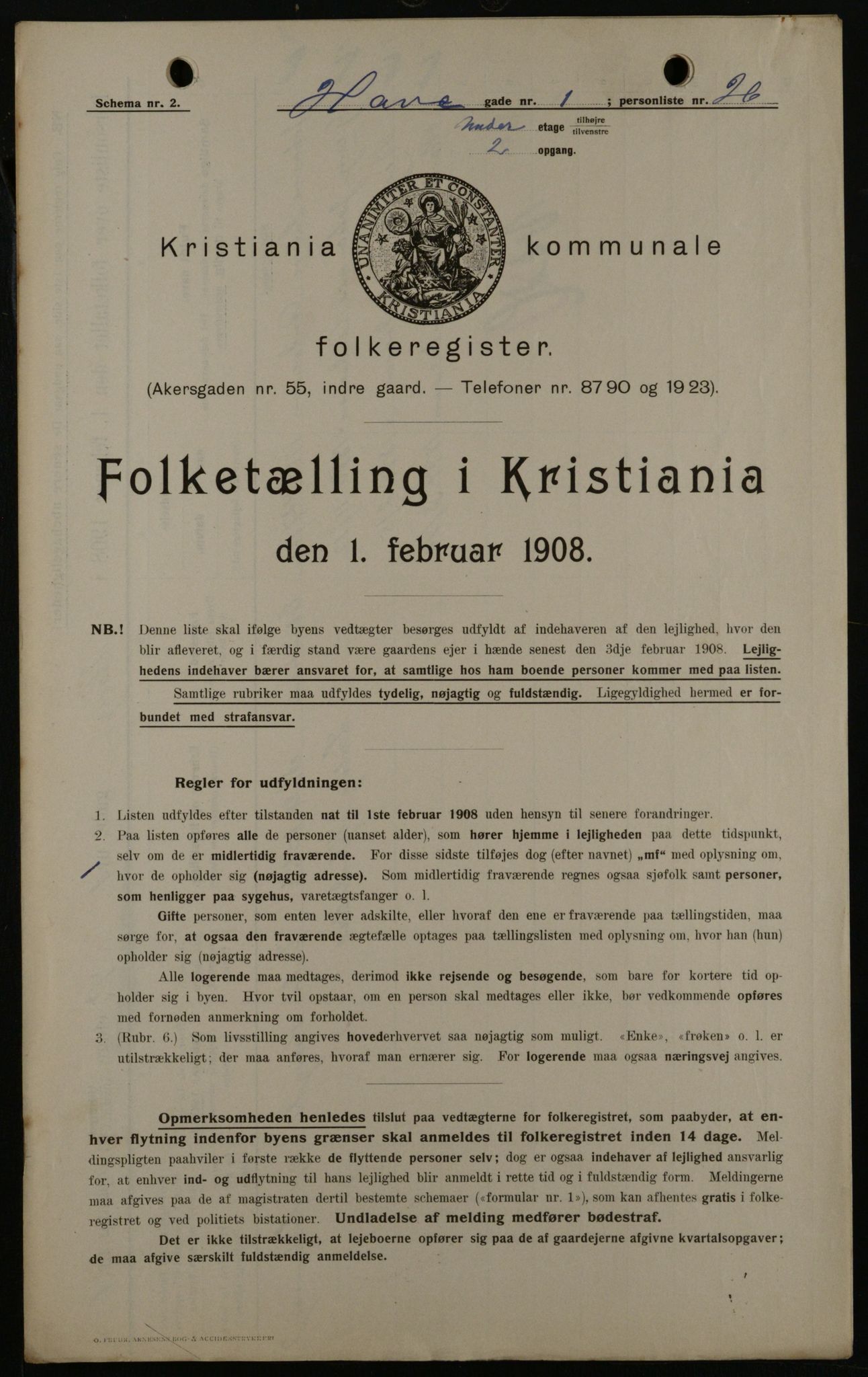 OBA, Municipal Census 1908 for Kristiania, 1908, p. 30112