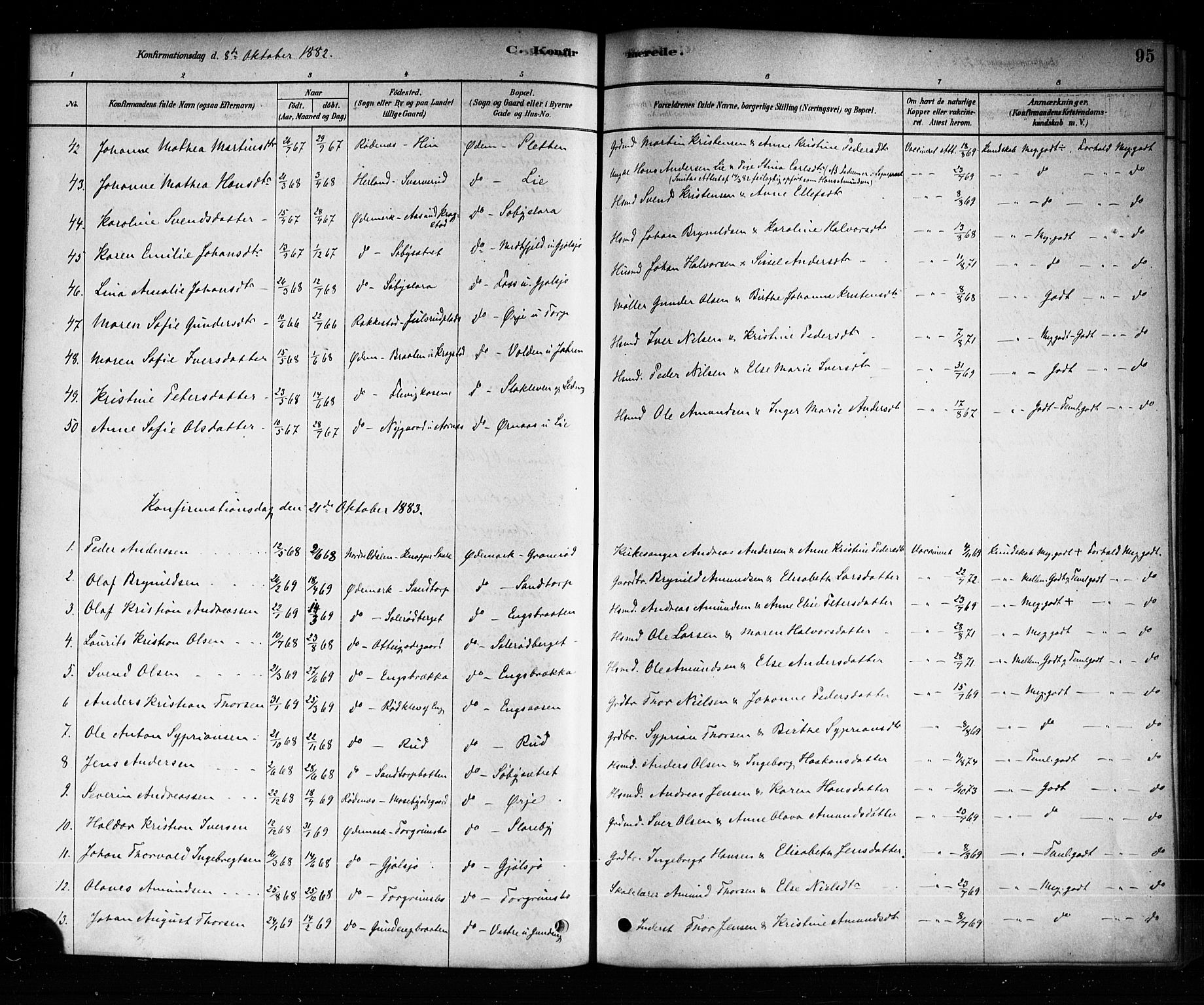 Aremark prestekontor Kirkebøker, SAO/A-10899/F/Fb/L0004: Parish register (official) no. II 4, 1878-1895, p. 95