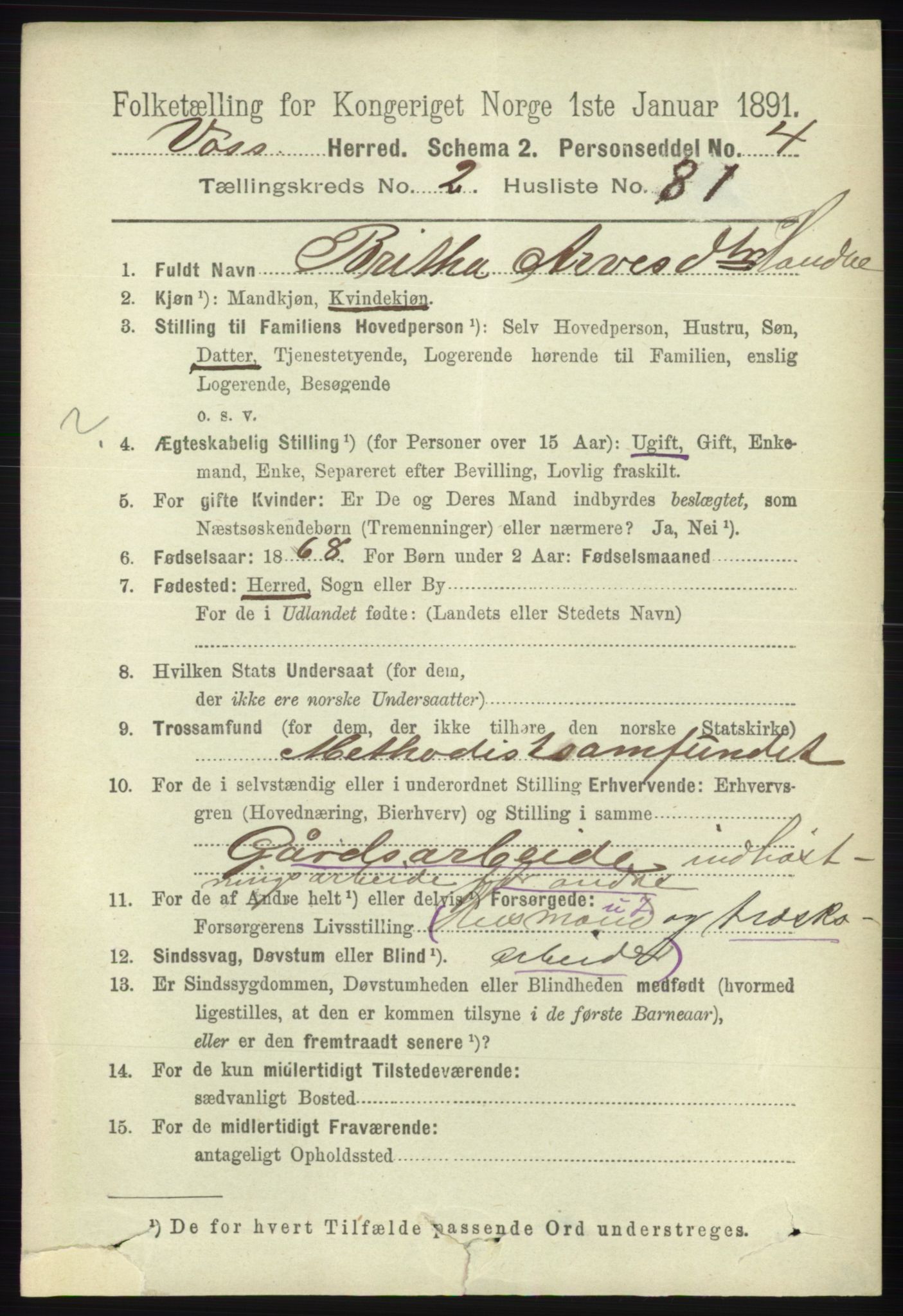 RA, 1891 census for 1235 Voss, 1891, p. 1131