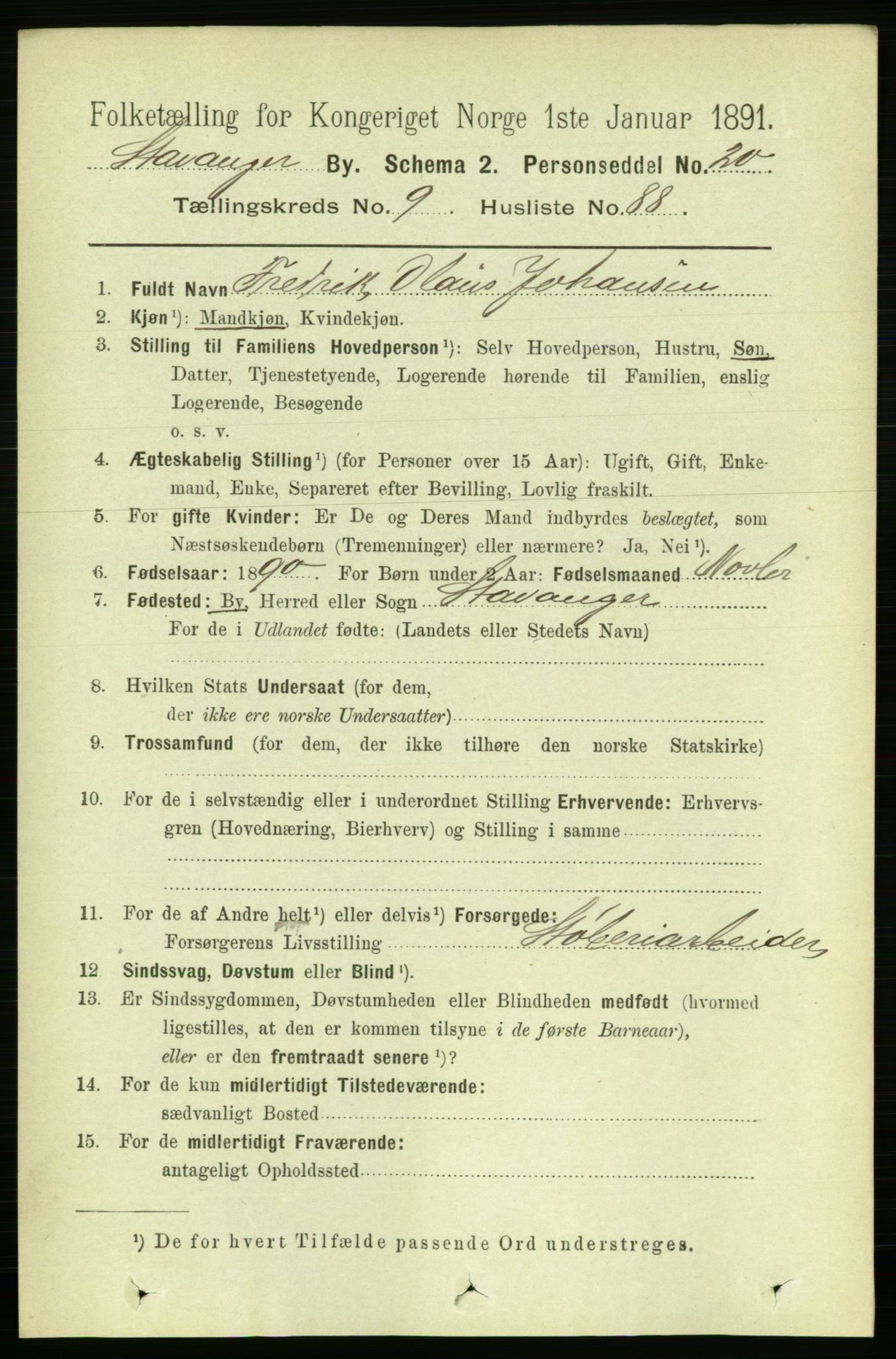 RA, 1891 census for 1103 Stavanger, 1891, p. 13525