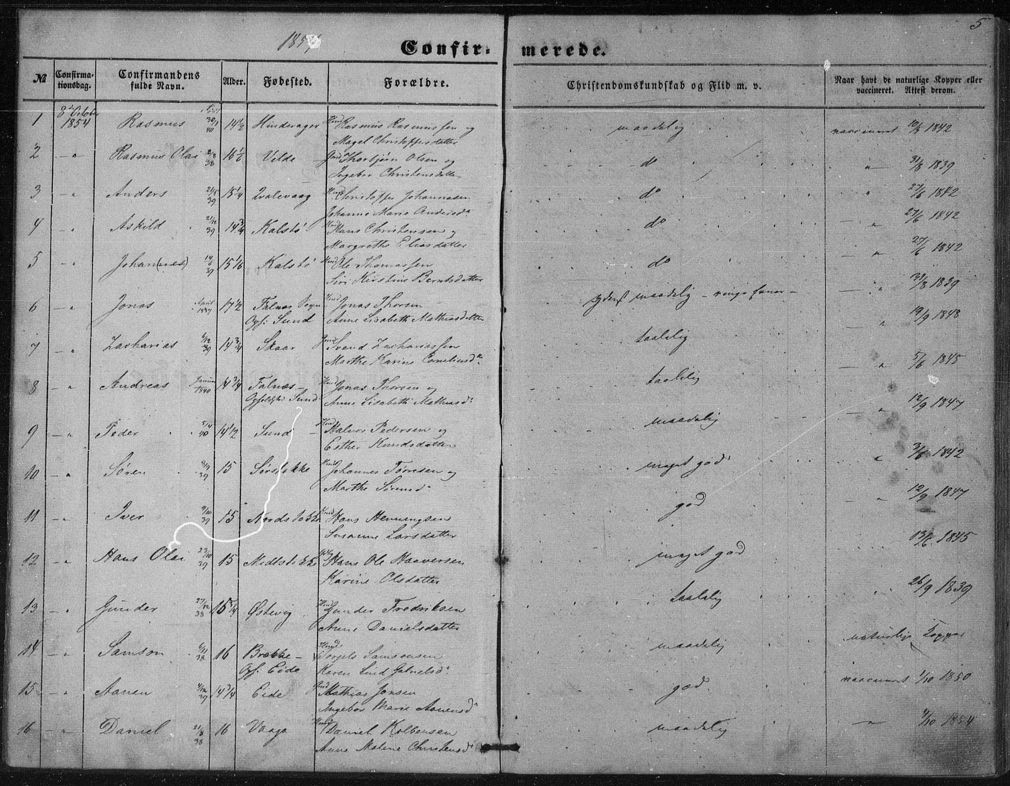 Avaldsnes sokneprestkontor, SAST/A -101851/H/Ha/Haa/L0009: Parish register (official) no. A 9, 1853-1865, p. 5