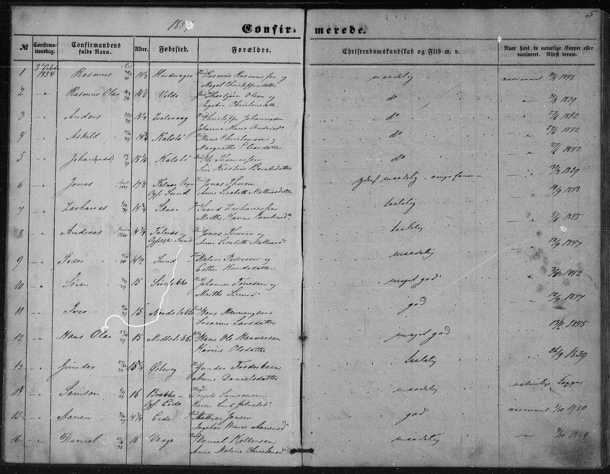 Avaldsnes sokneprestkontor, AV/SAST-A -101851/H/Ha/Haa/L0009: Parish register (official) no. A 9, 1853-1865, p. 5