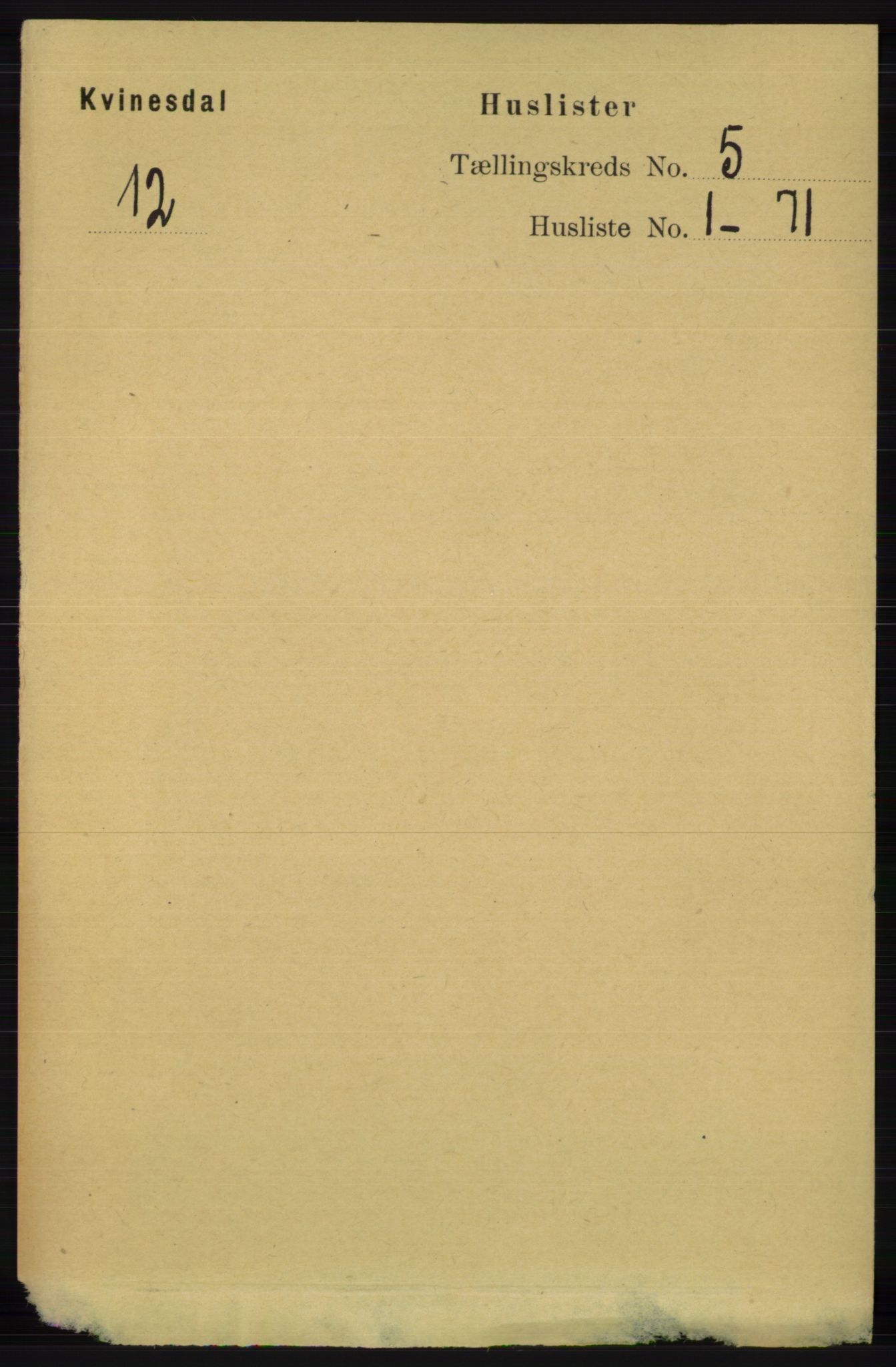 RA, 1891 census for 1037 Kvinesdal, 1891, p. 1623