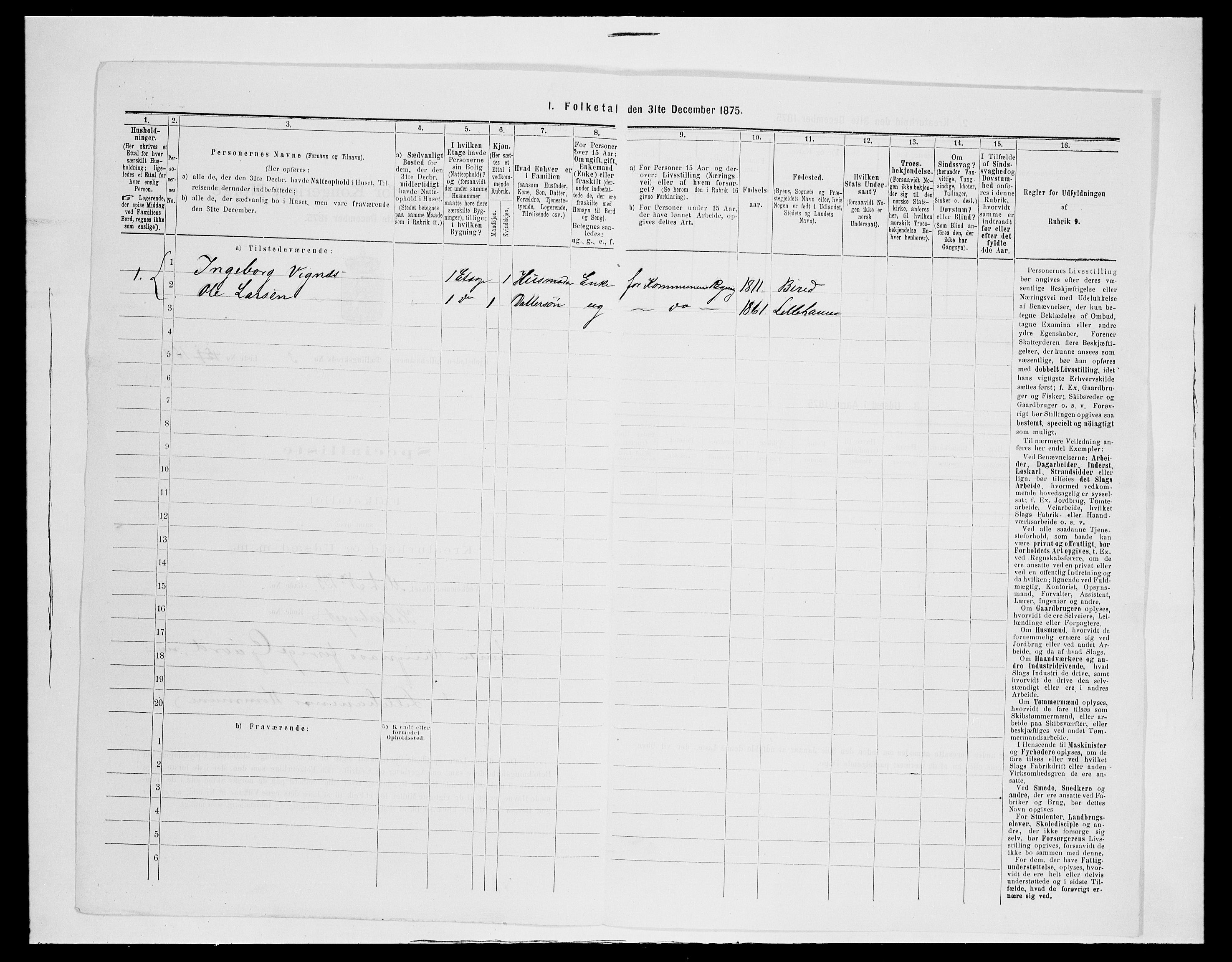 SAH, 1875 census for 0501B Fåberg/Lillehammer, 1875, p. 355